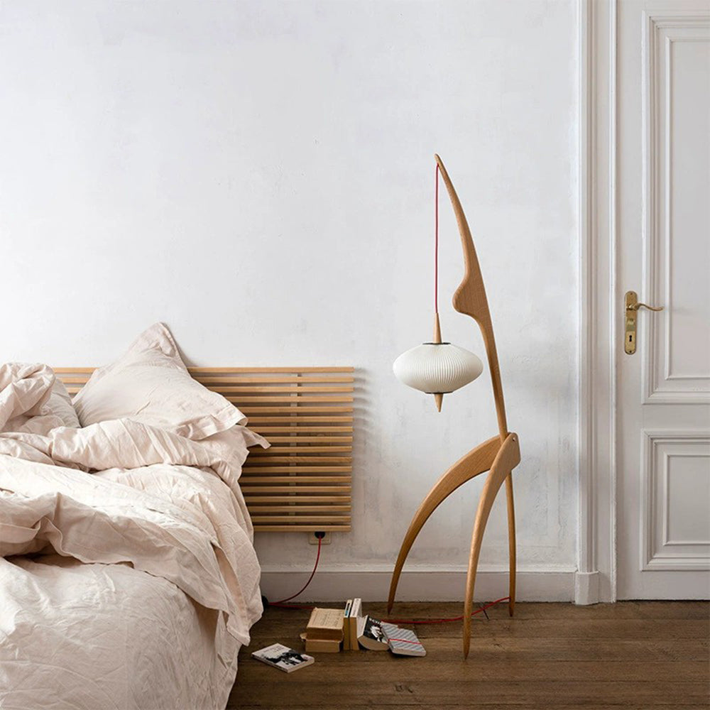 Ritta Lampadaire Rond Vintage Bois/Tissu Bois/Noyer, Salon