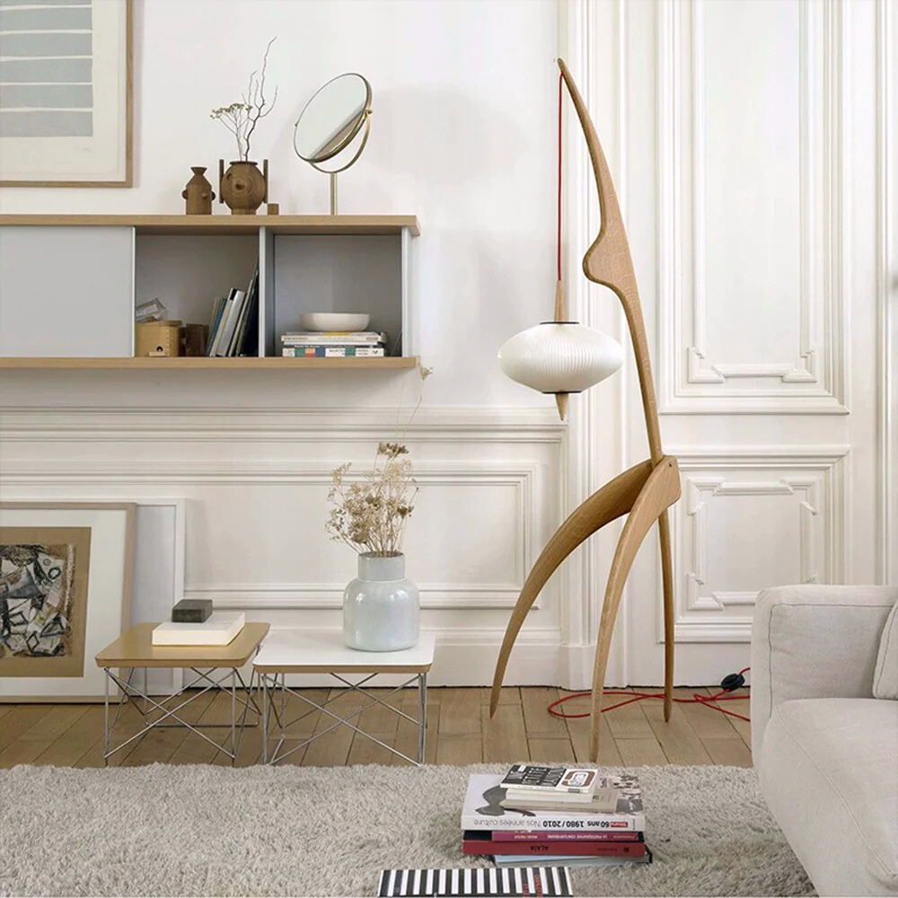 Ritta Lampadaire Rond Vintage Bois/Tissu Bois/Noyer, Salon