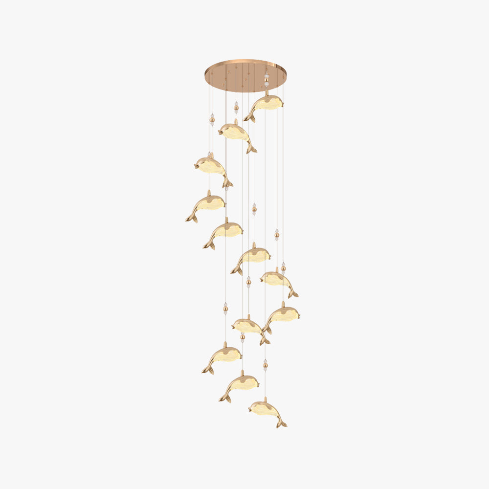 Arisha Design LED Luminaires Suspensions Dauphin Moderne Métal/Acrylique Doré Salon