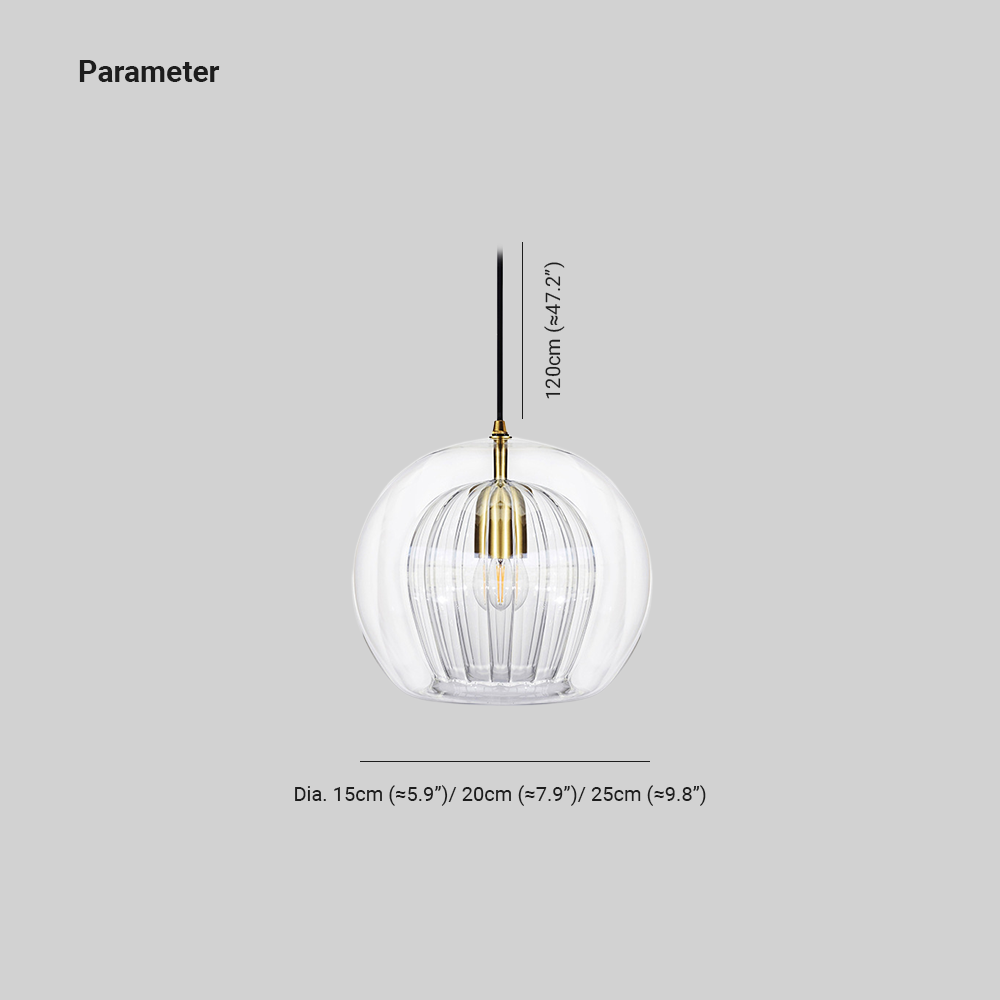 Valentina Suspension Bulle Nordique Verre Transparent/Doré Salon/Chambre