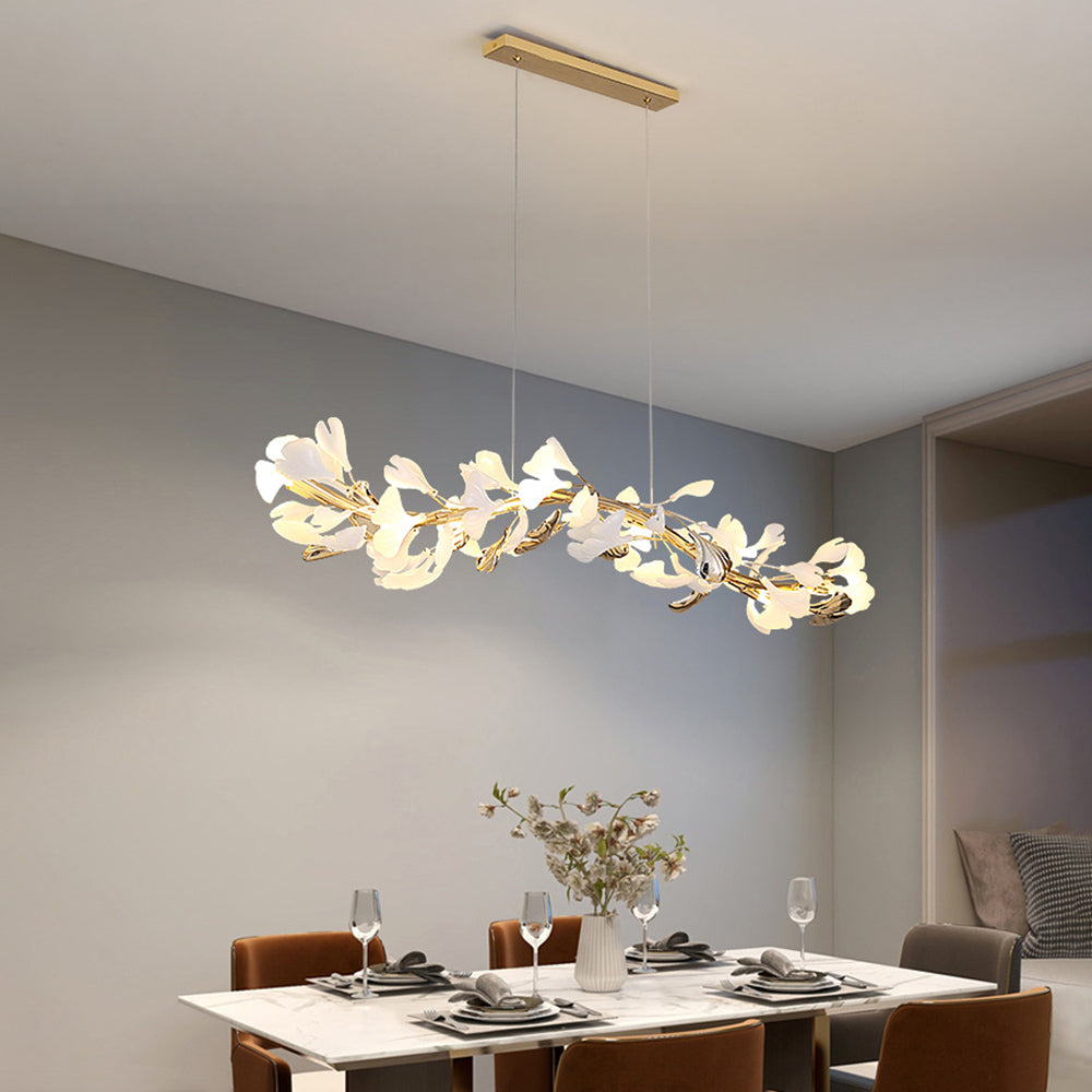 Olivia Luminaires Suspensions Feuille Moderne Céramique/Métal Doré/Blanc Bureau/Salle à Manger