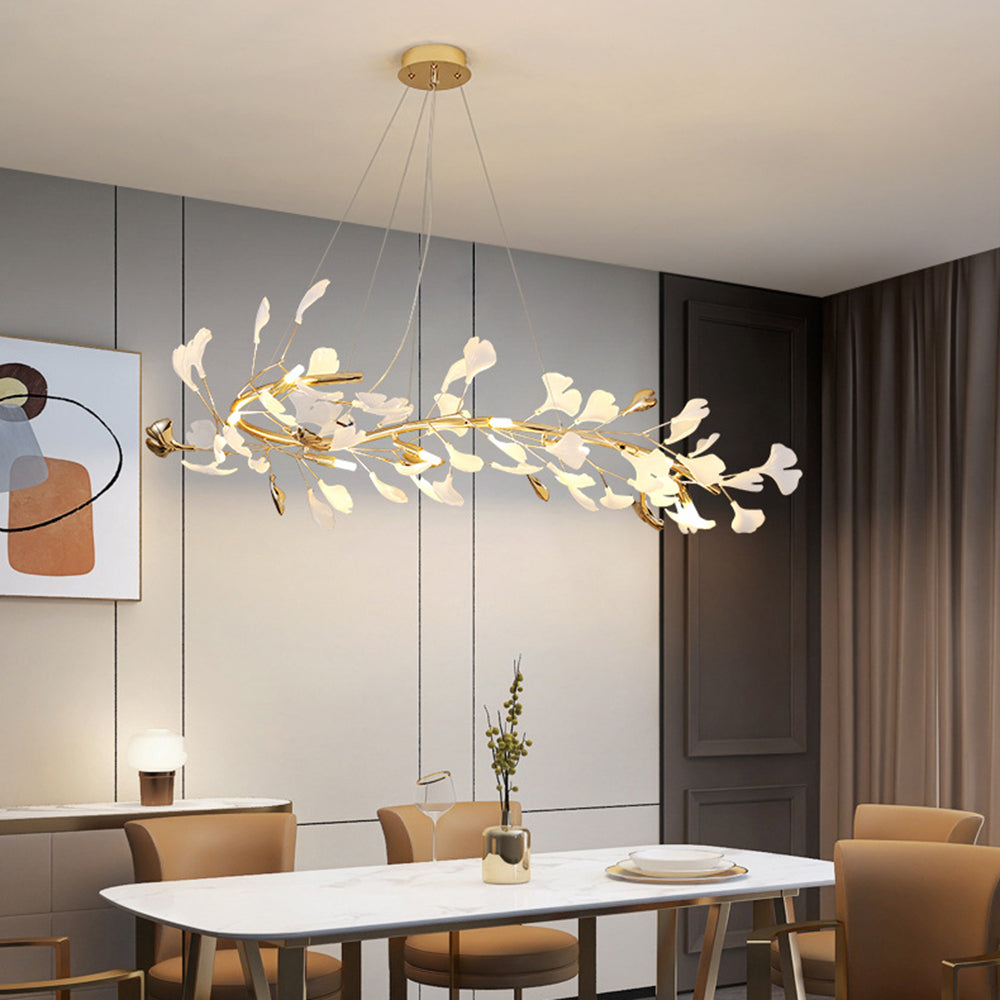 Olivia Luminaires Suspensions Feuille Moderne Céramique/Métal Doré/Blanc Bureau/Salle à Manger