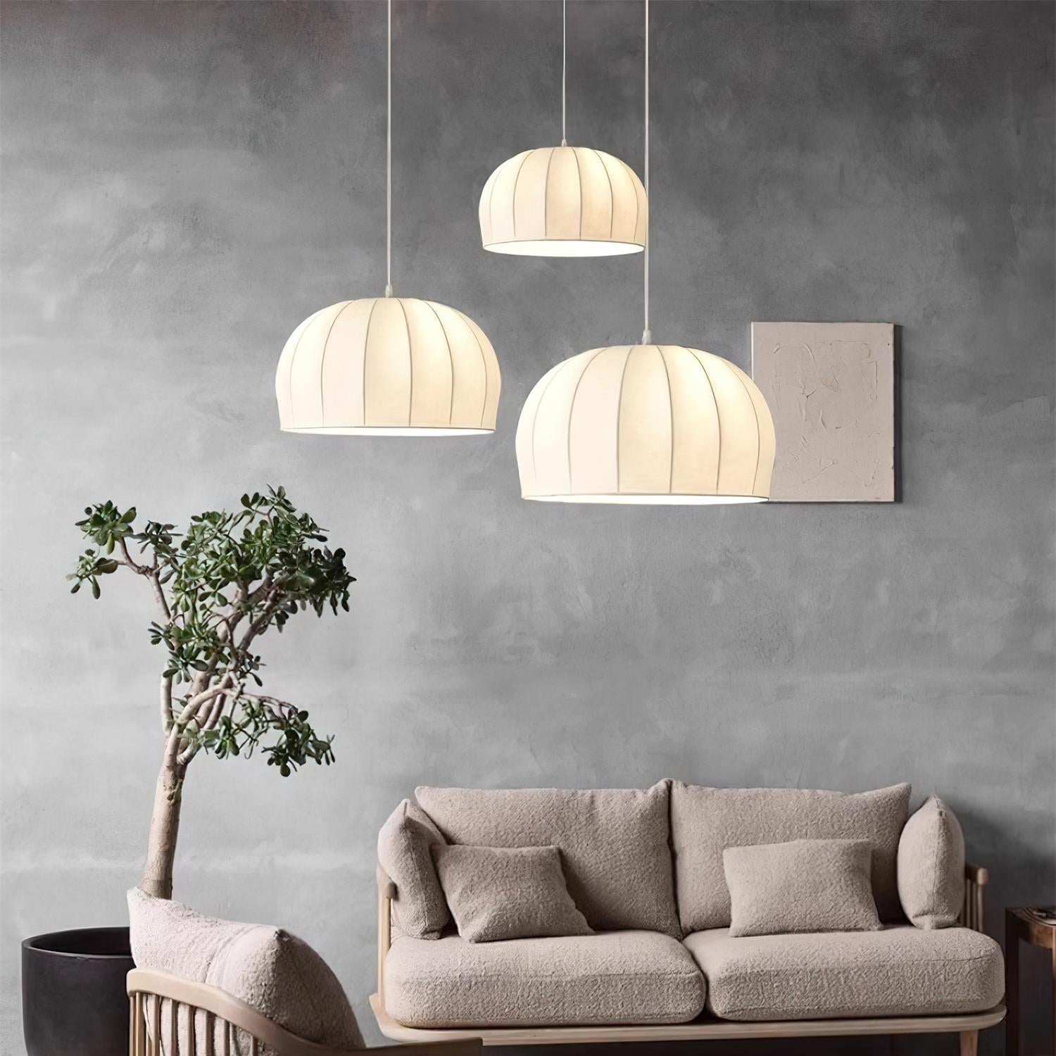 Nova White Fabric Dome Pendant Light - Letslighting