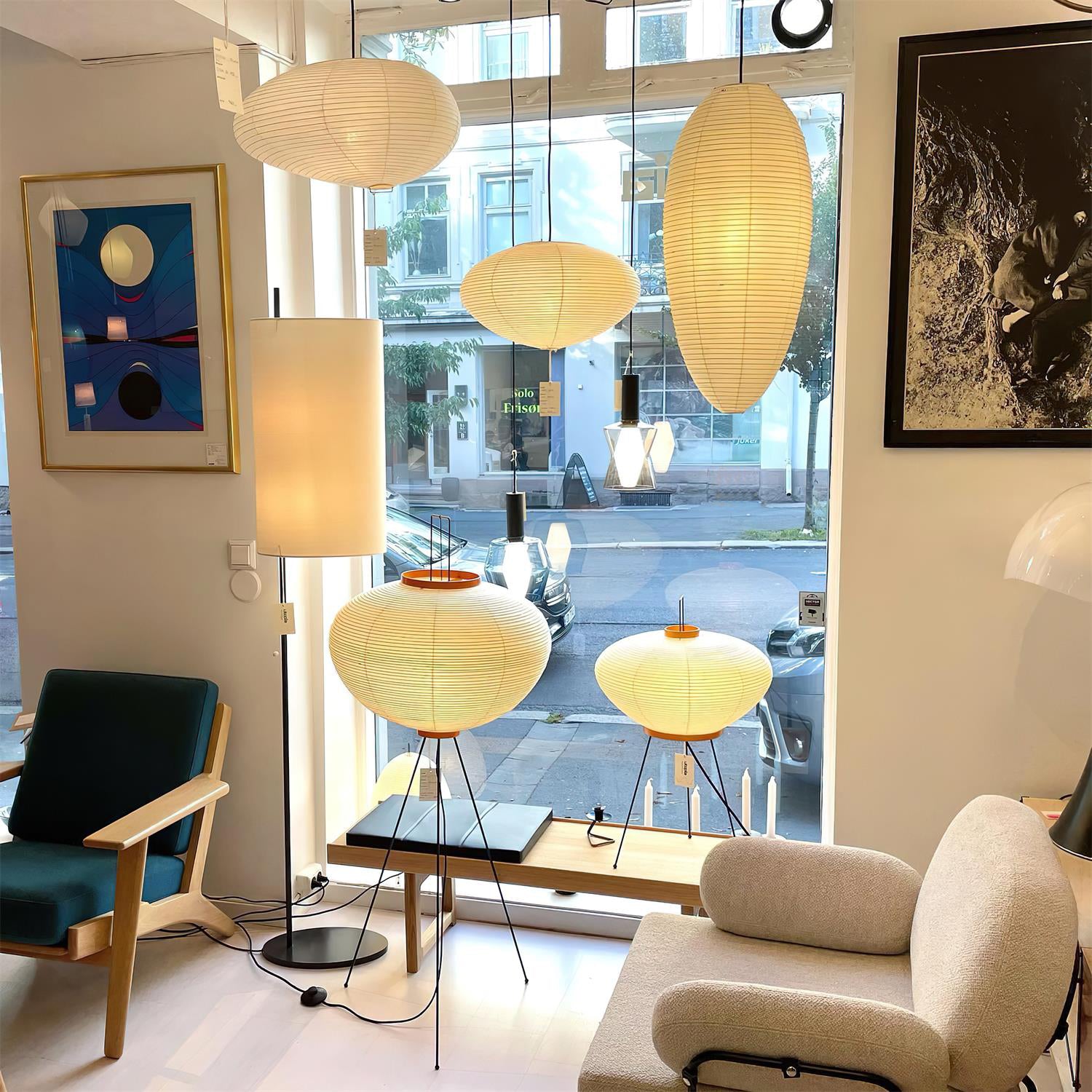 Akari 23A Pendant Lamp Rice Paper Oval Form - Letslighting