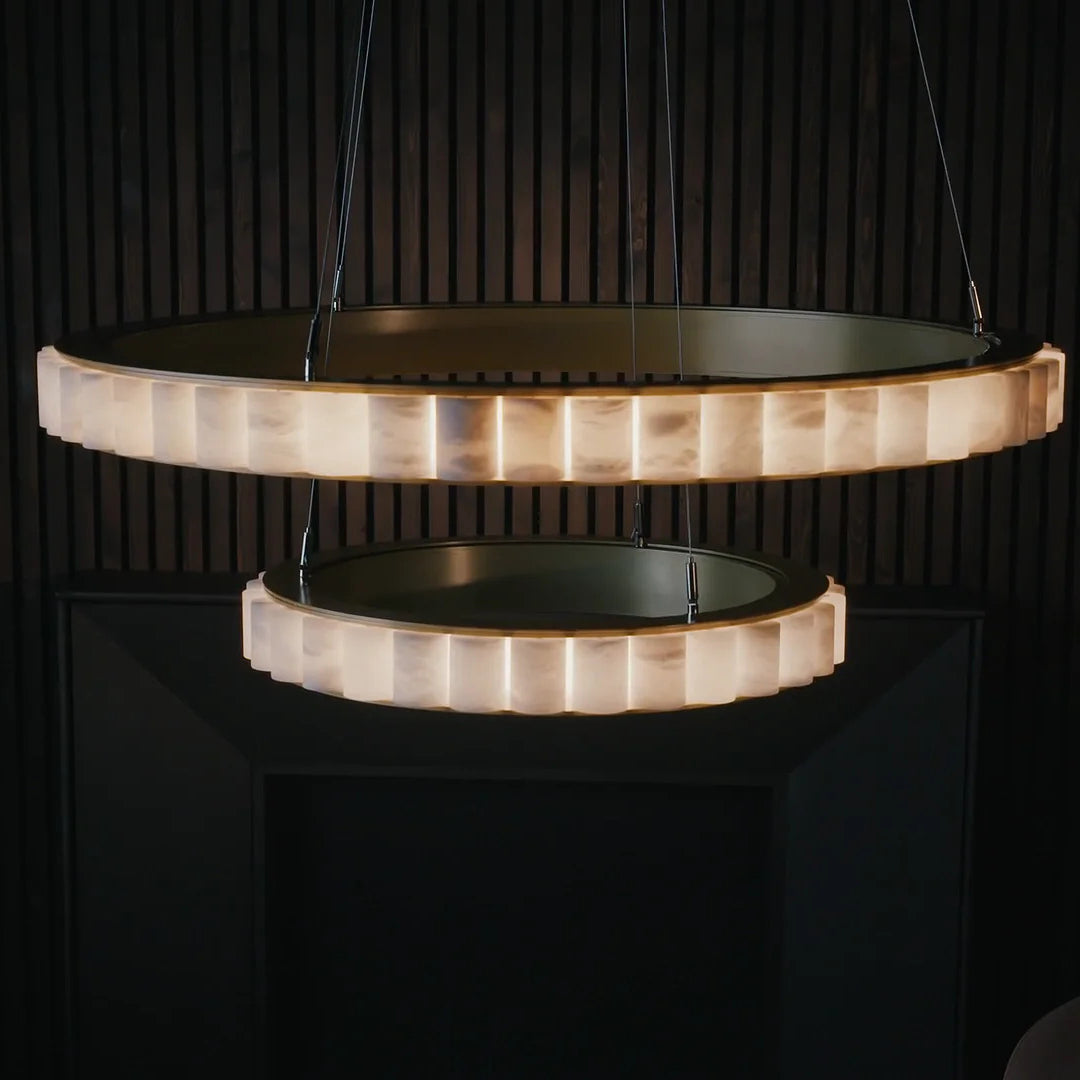 Orion Double Ring Alabaster Chandelier - Letslighting