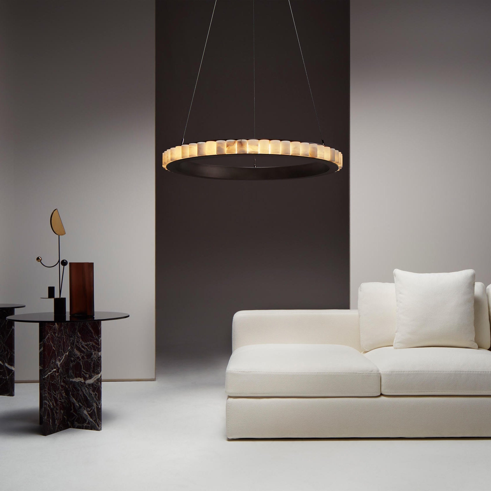 Orion Double Ring Alabaster Chandelier - Letslighting