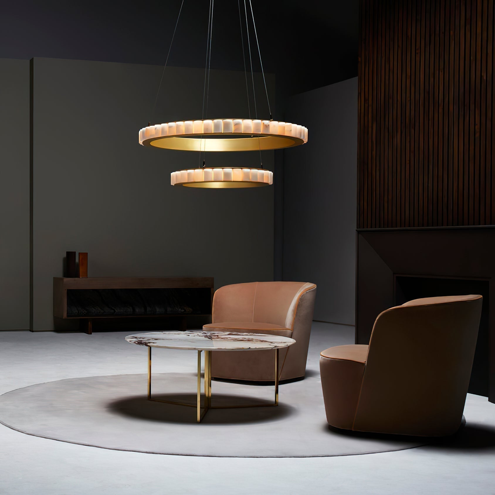 Orion Double Ring Alabaster Chandelier - Letslighting