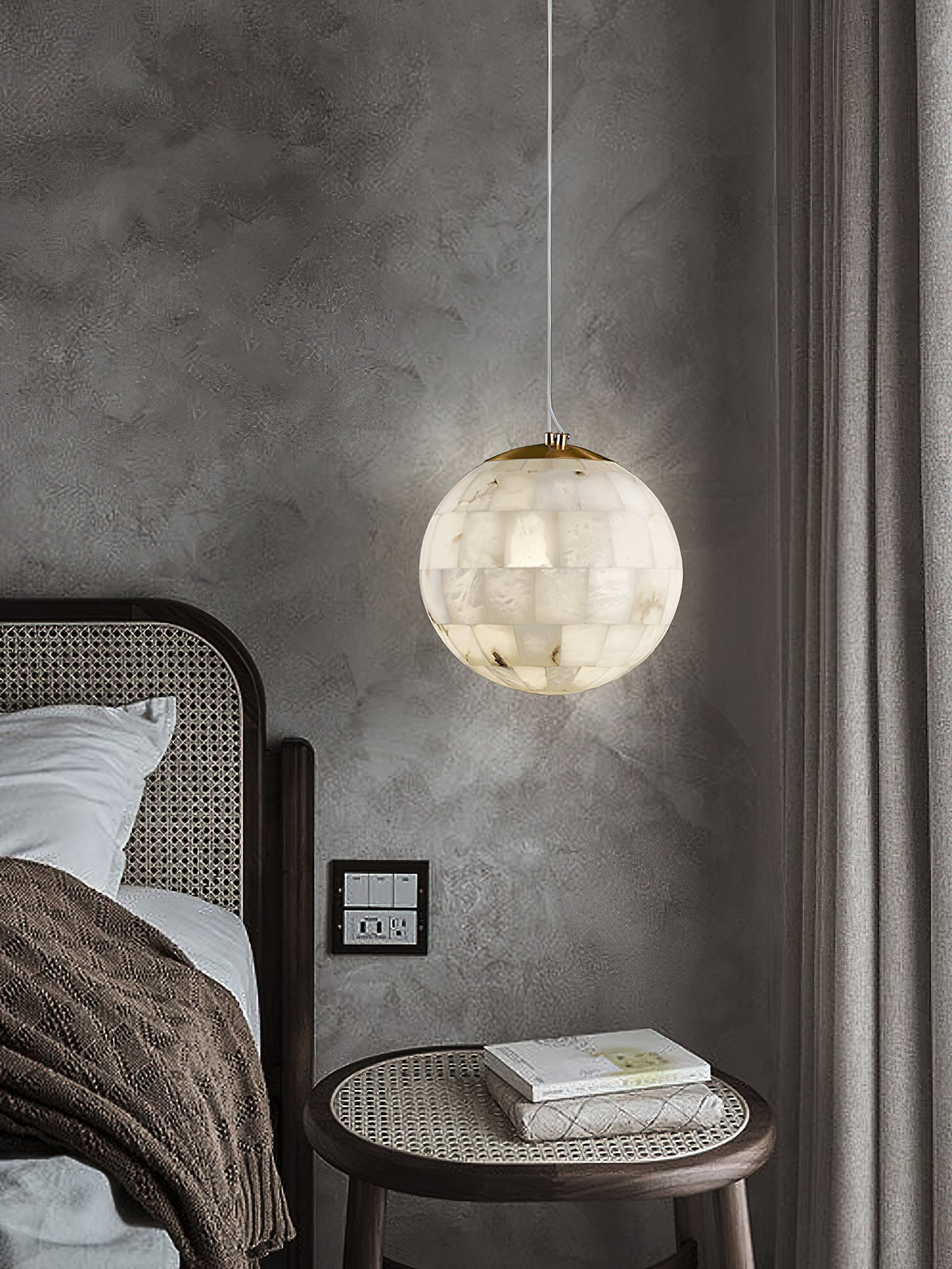 Fljotuvye Modern Ball Alabaster Pendant Light - Lamp Copper