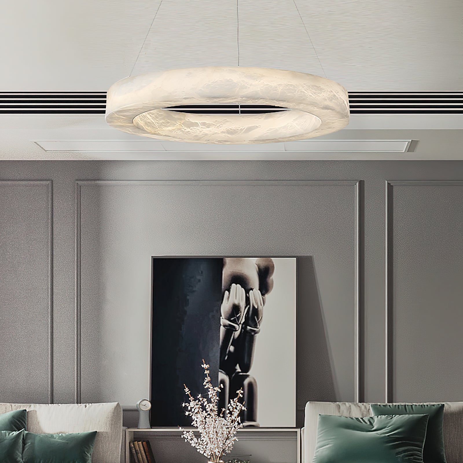 Plotuvyn Postmodern Luxury Ring Alabaster Chandelier - Lamp Copper