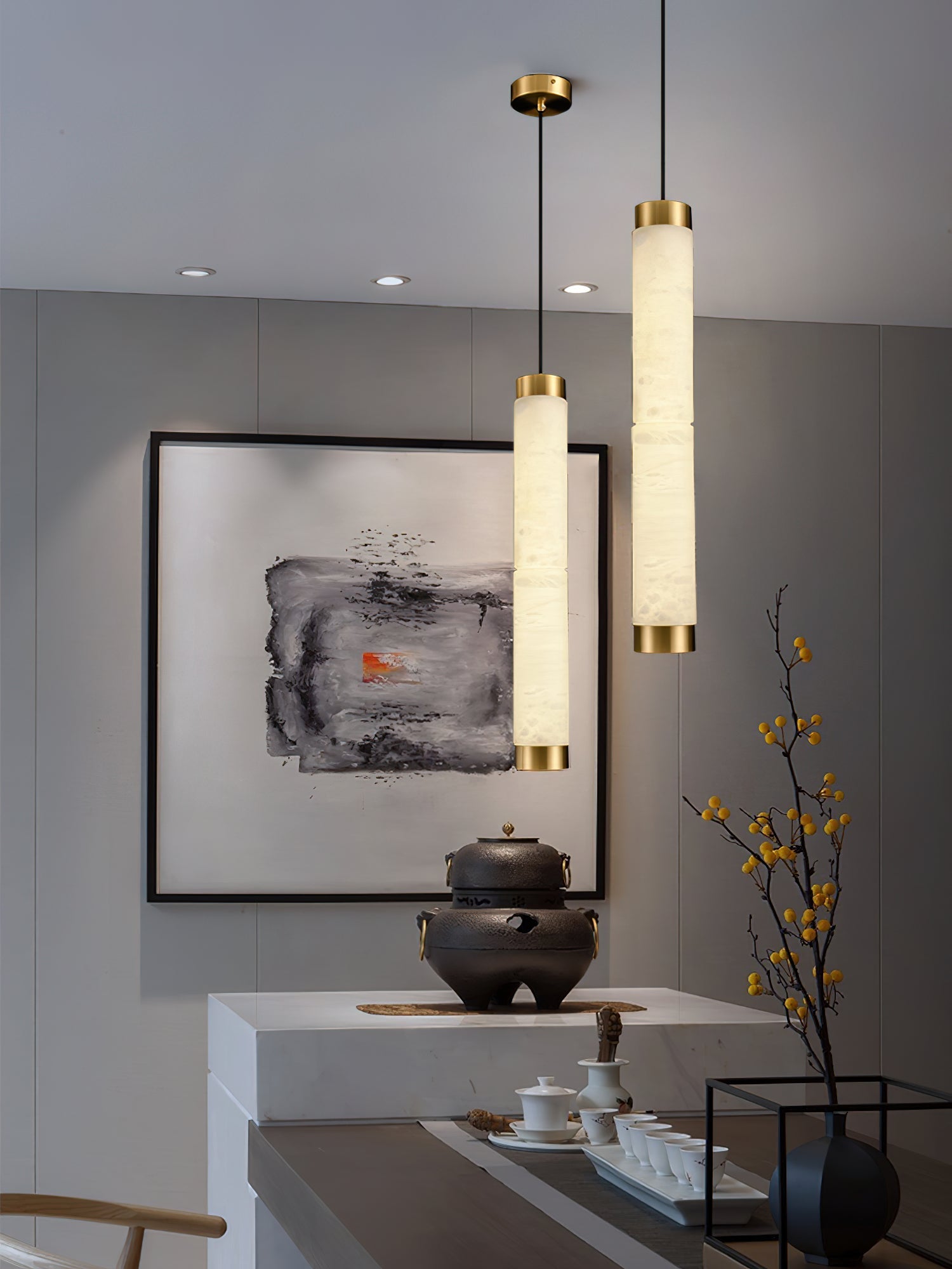 Plotuvyi Modern Strip Alabaster Pendant Light - Lamp Copper