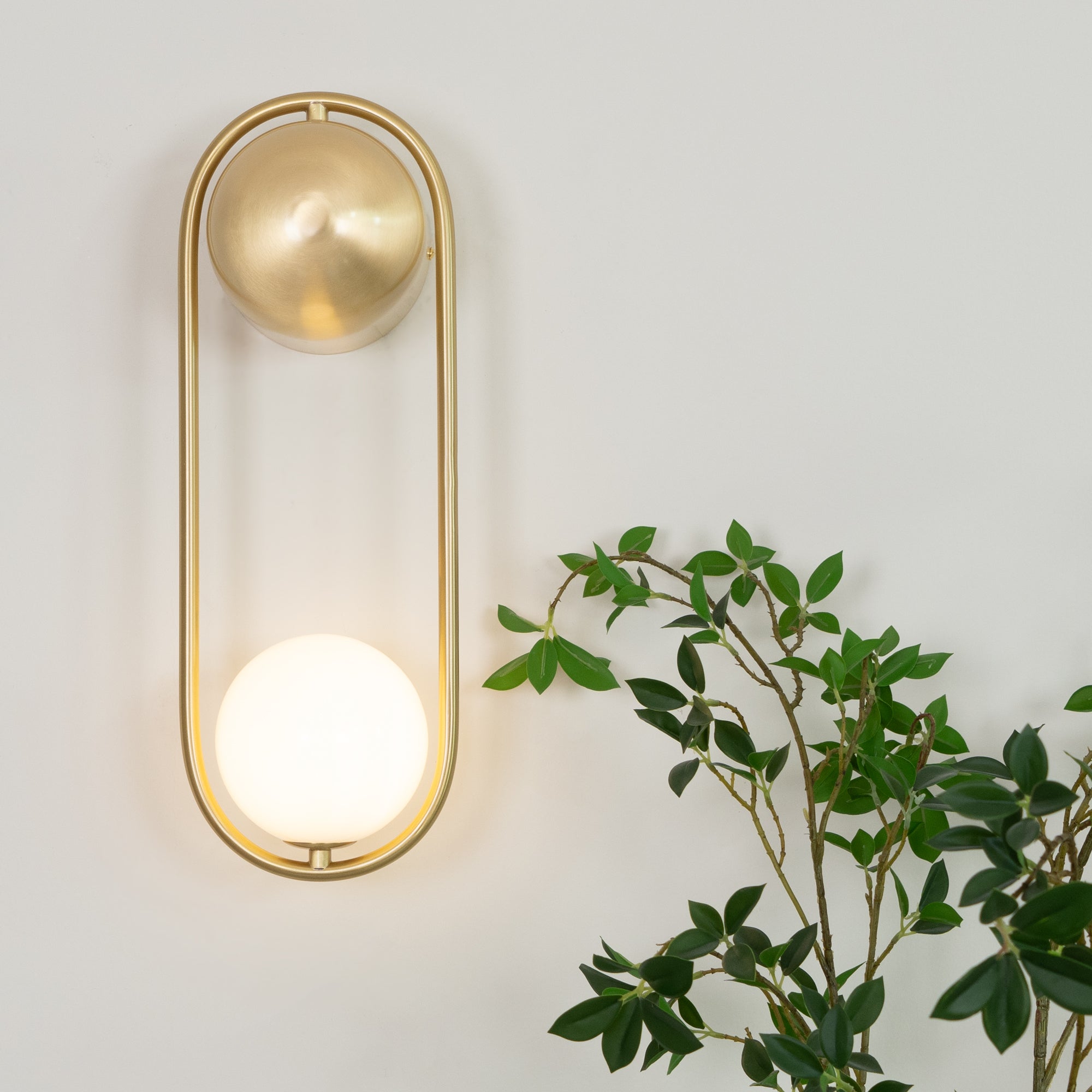 Wall Lamp with Brass Loop Frame and Glass Globe for Art - Letslighting