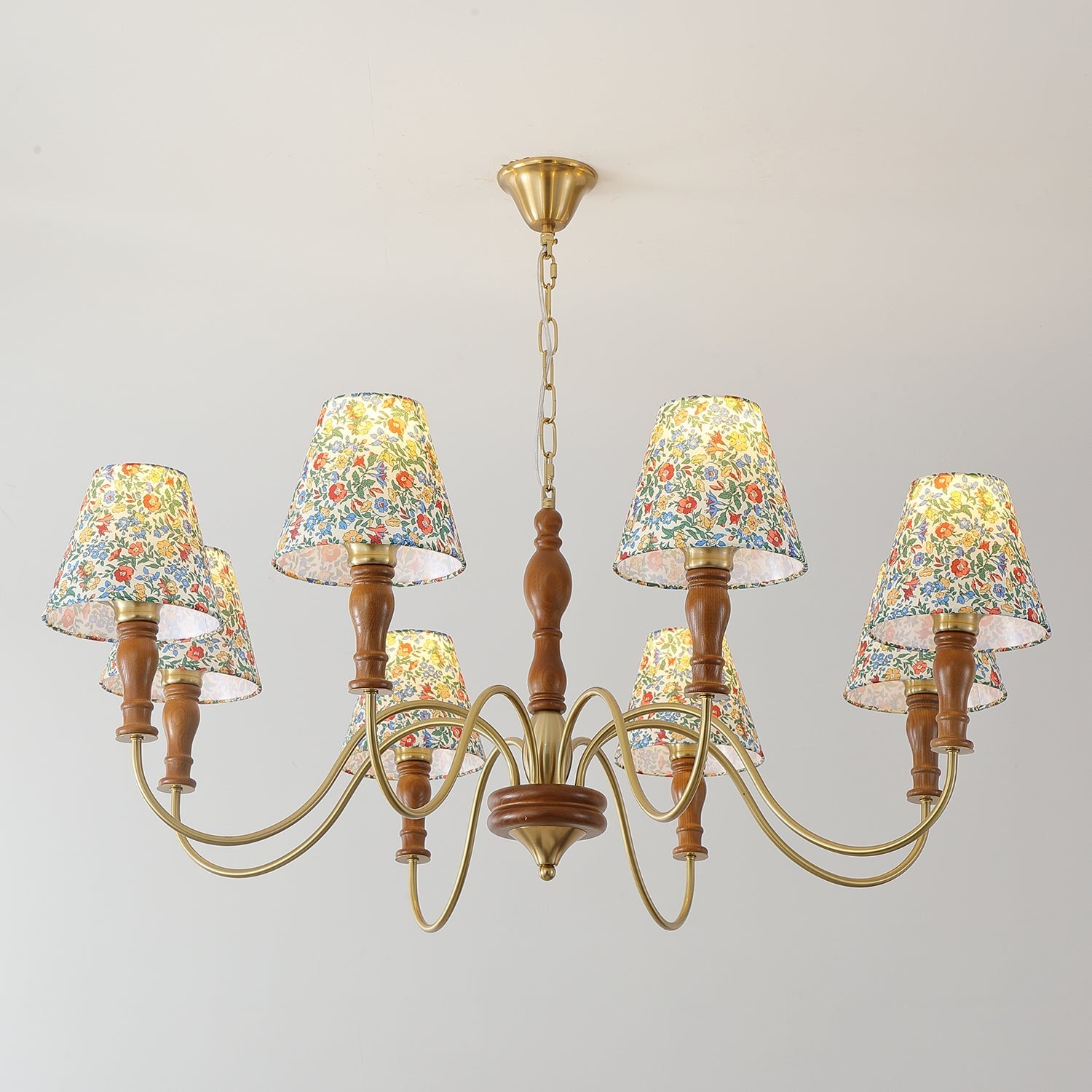 Florinda Floral Fabric Shade Chandelier with Wooden Arms - Letslighting