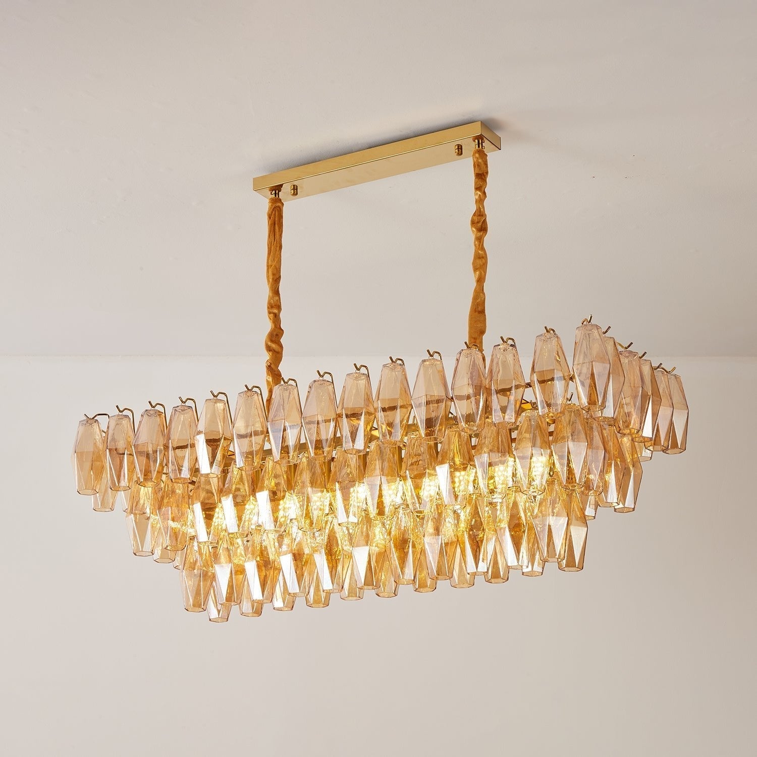 Aurora Chandelier Amber Prism Glass Rectangular Layered - Letslighting