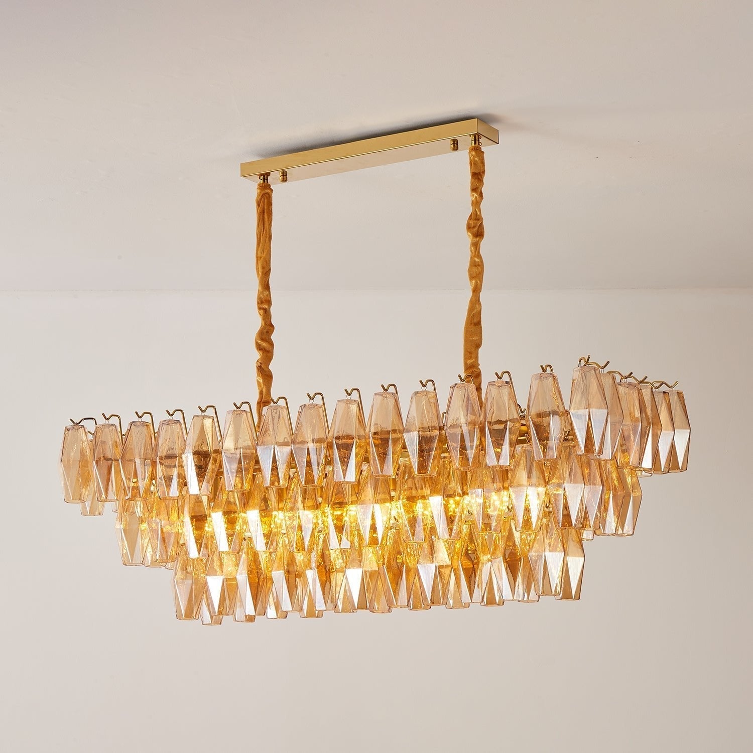 Aurora Chandelier Amber Prism Glass Rectangular Layered - Letslighting