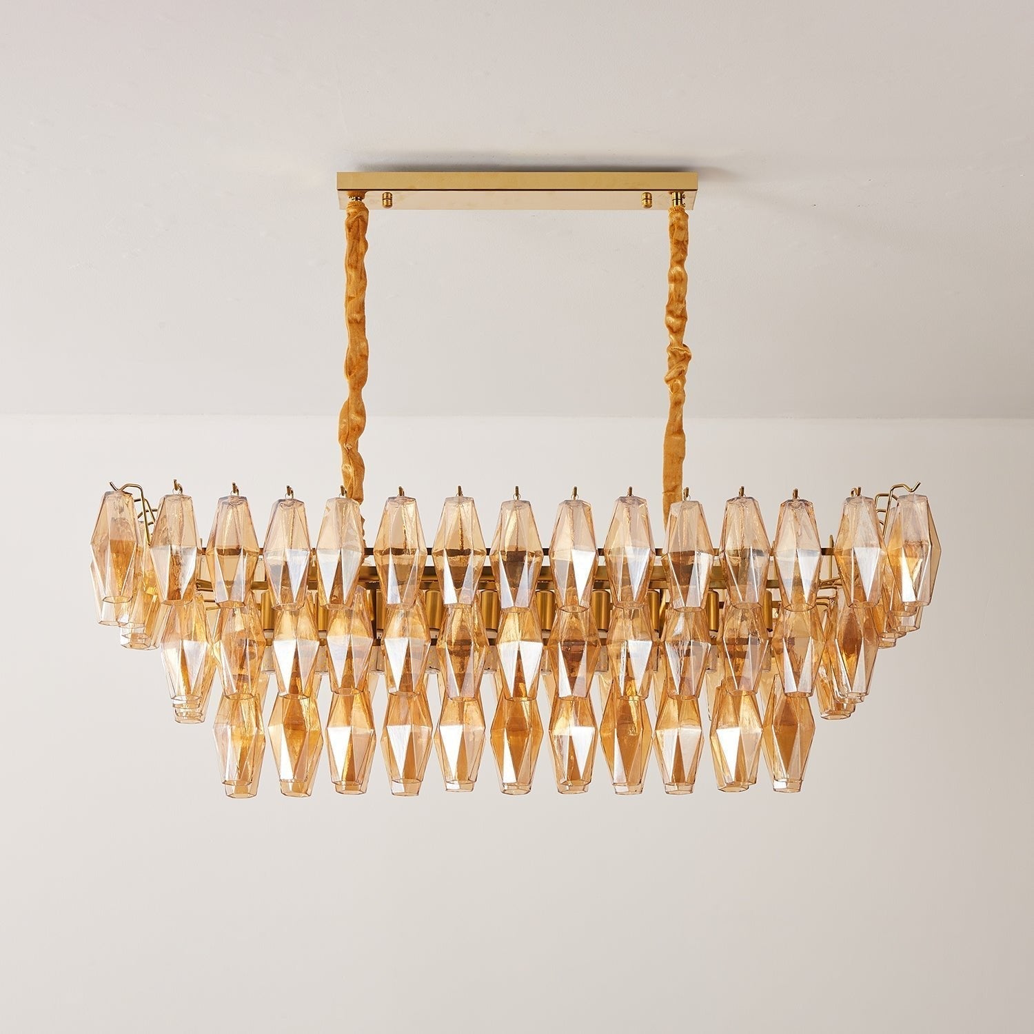 Aurora Chandelier Amber Prism Glass Rectangular Layered - Letslighting