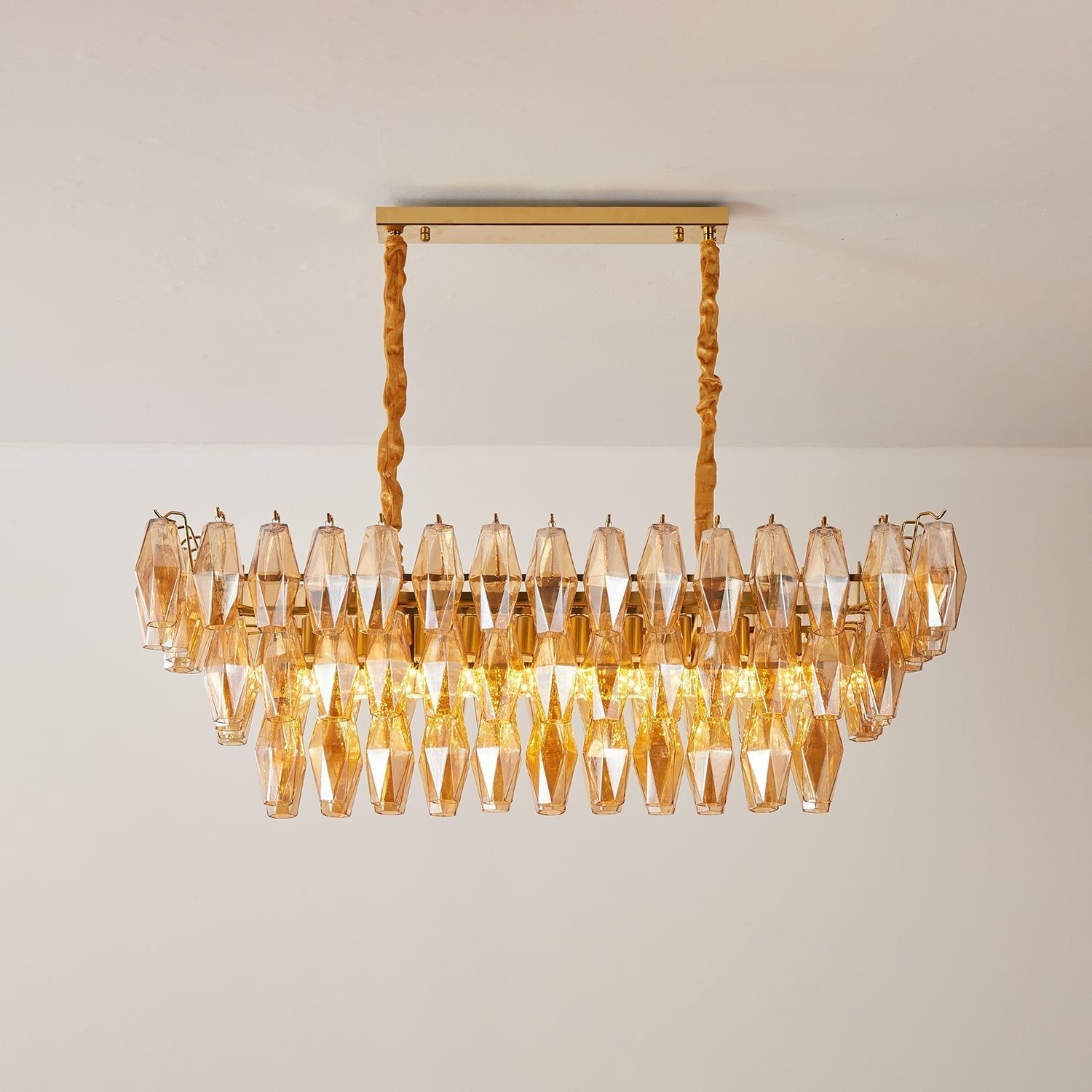 Aurora Chandelier Amber Prism Glass Rectangular Layered - Letslighting