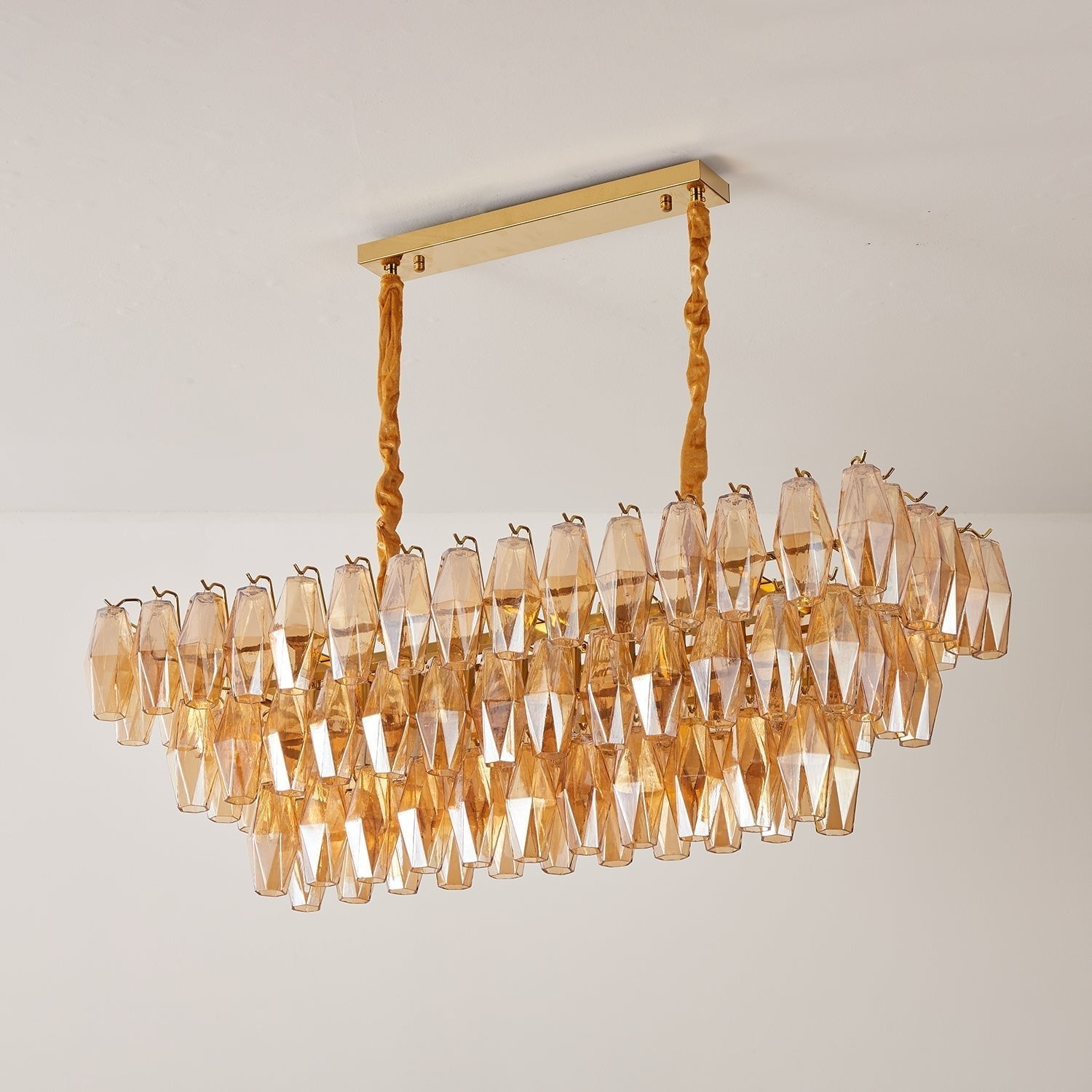 Aurora Chandelier Amber Prism Glass Rectangular Layered - Letslighting