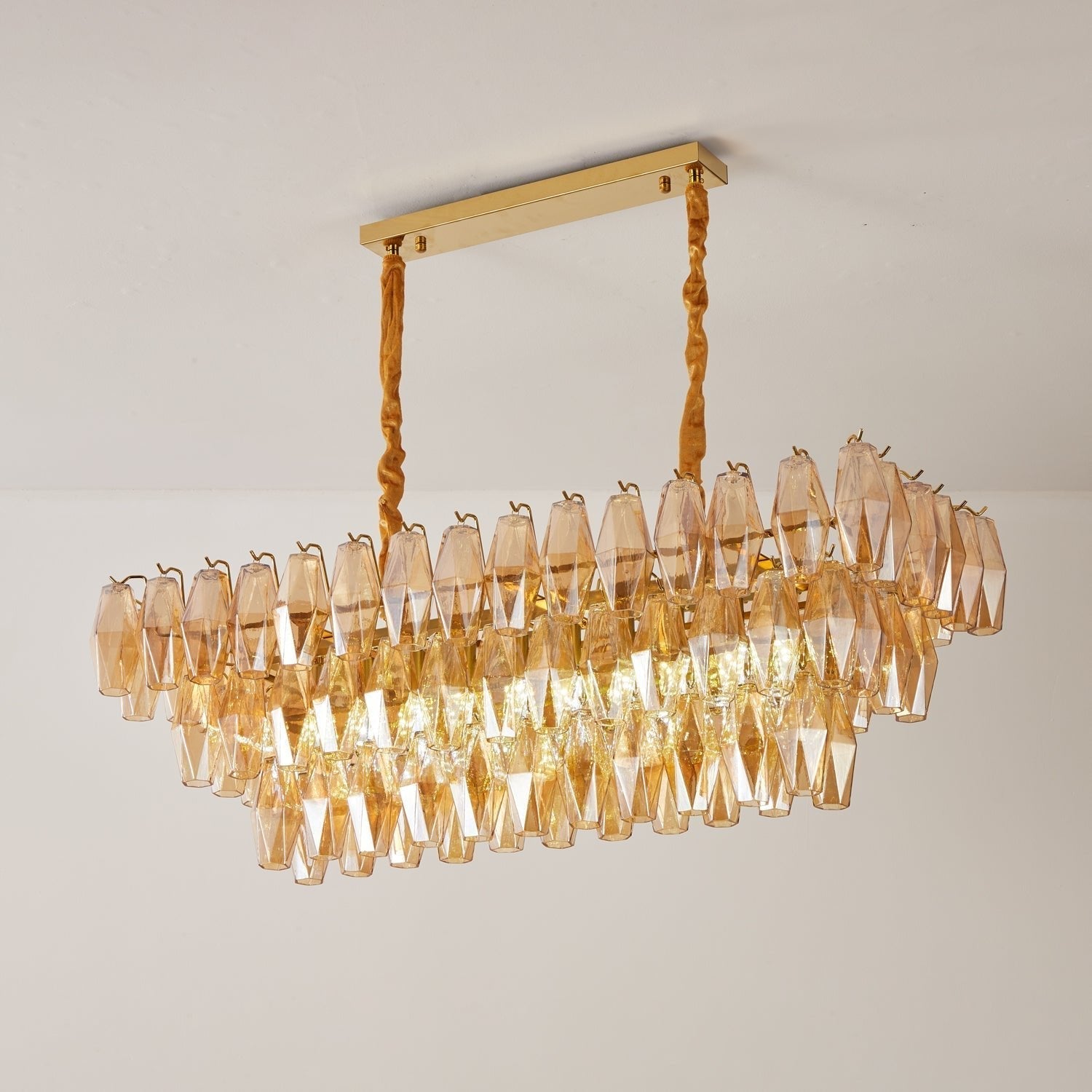 Aurora Chandelier Amber Prism Glass Rectangular Layered - Letslighting