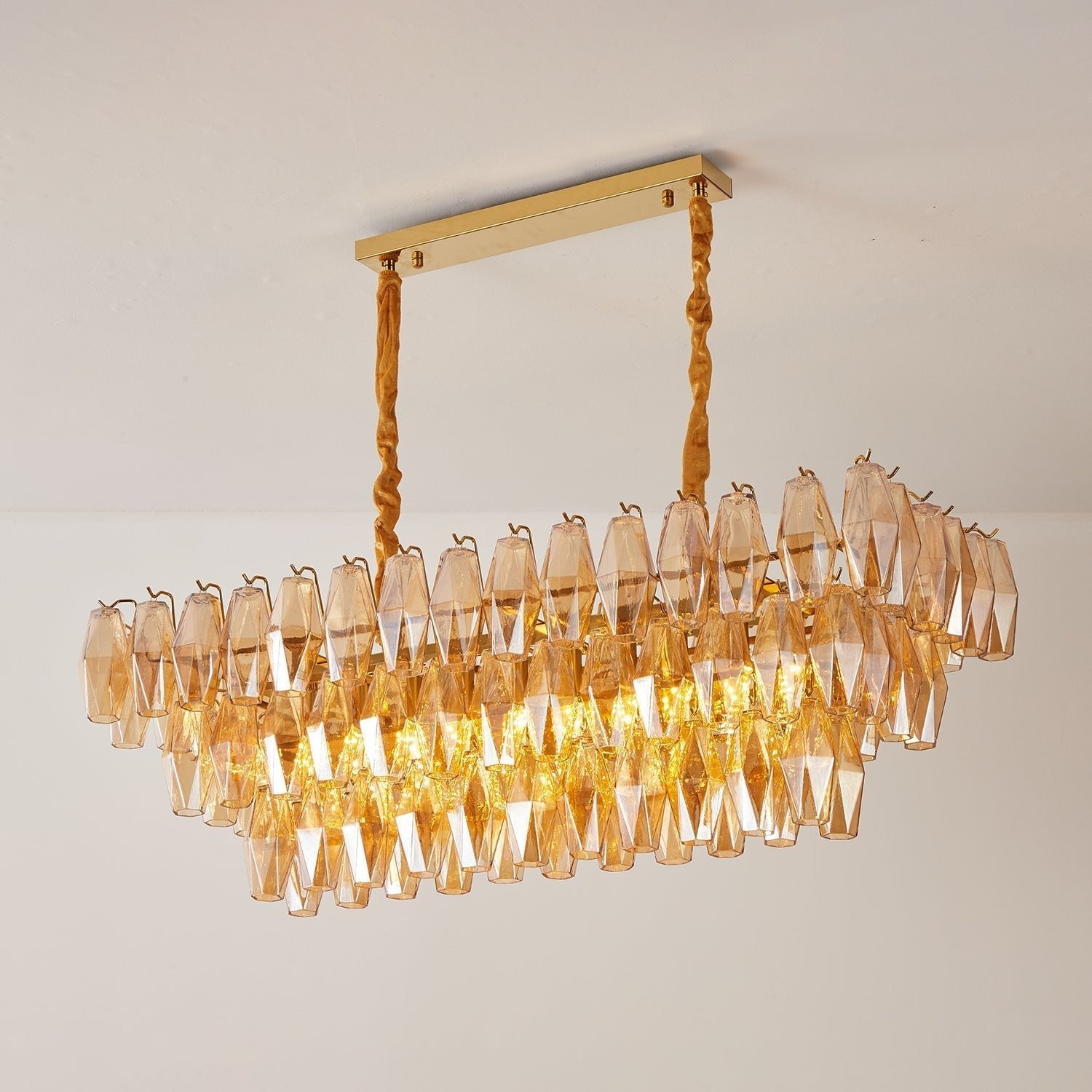 Aurora Chandelier Amber Prism Glass Rectangular Layered - Letslighting