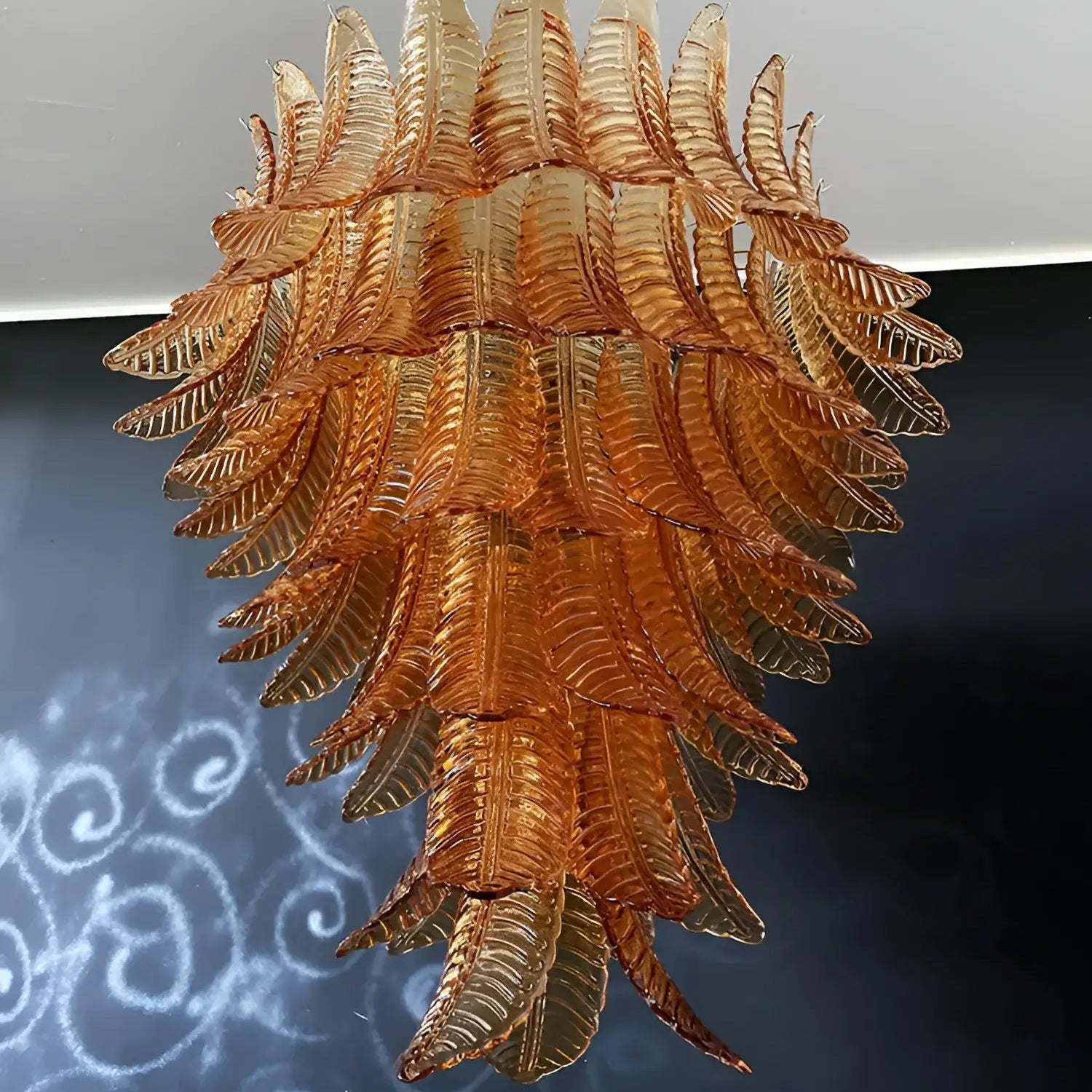 Aurora Chandelier Amber Murano Glass Leaves Layered - Letslighting