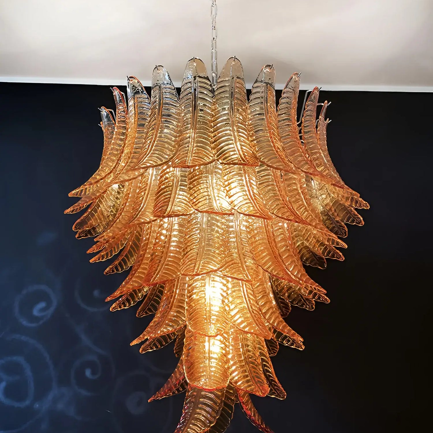 Aurora Chandelier Amber Murano Glass Leaves Layered - Letslighting