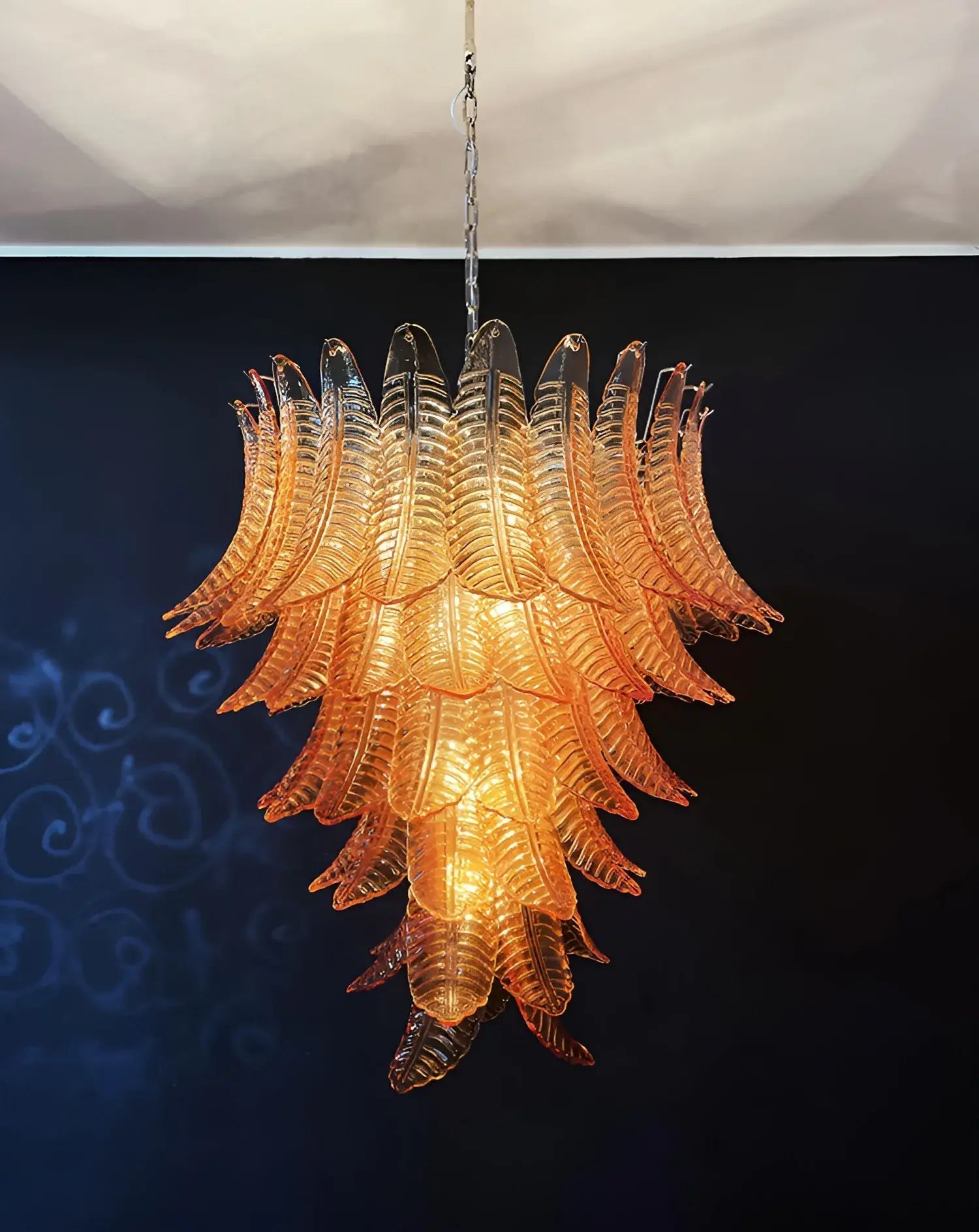 Aurora Chandelier Amber Murano Glass Leaves Layered - Letslighting