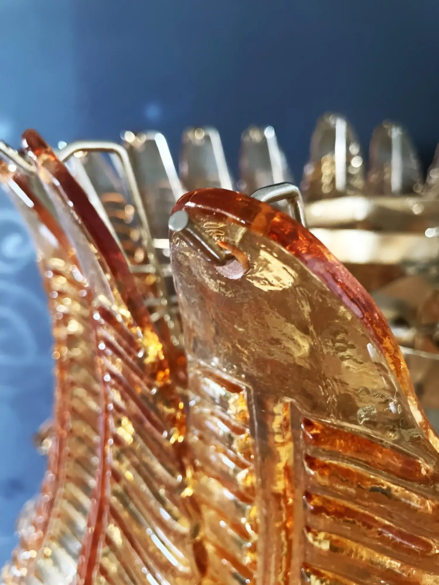 Aurora Chandelier Amber Murano Glass Leaves Layered - Letslighting