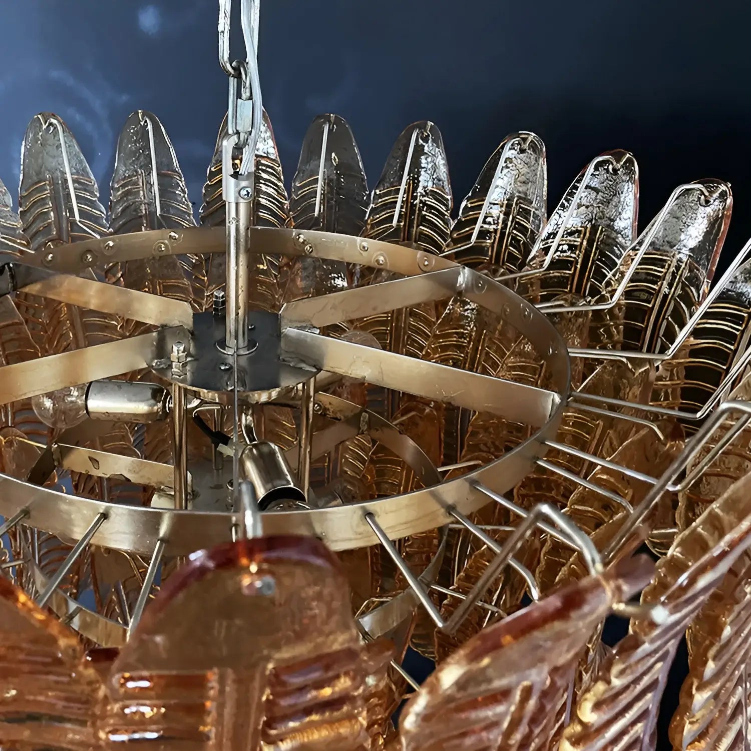 Aurora Chandelier Amber Murano Glass Leaves Layered - Letslighting