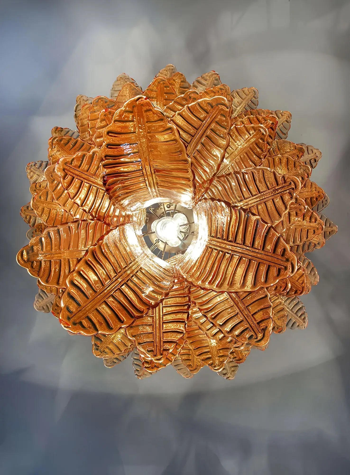 Aurora Chandelier Amber Murano Glass Leaves Layered - Letslighting