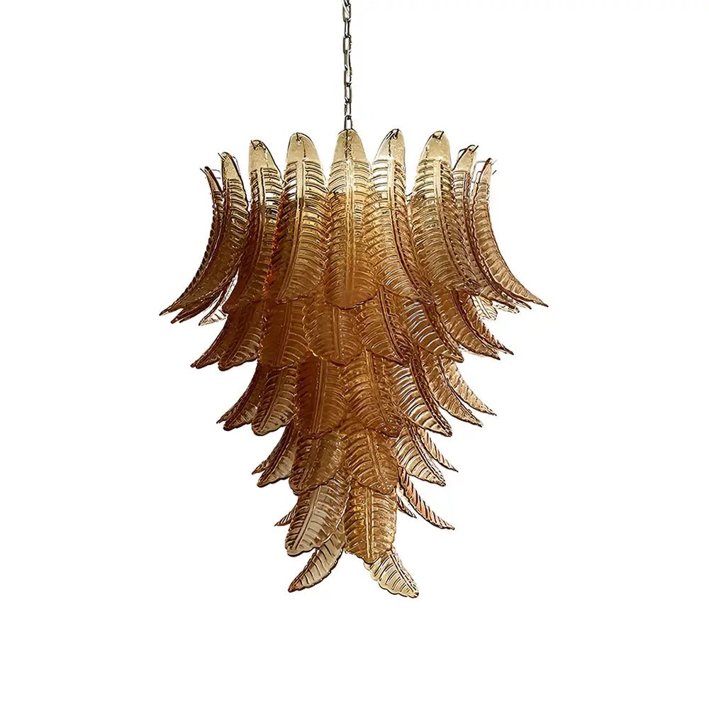 Aurora Chandelier Amber Murano Glass Leaves Layered - Letslighting