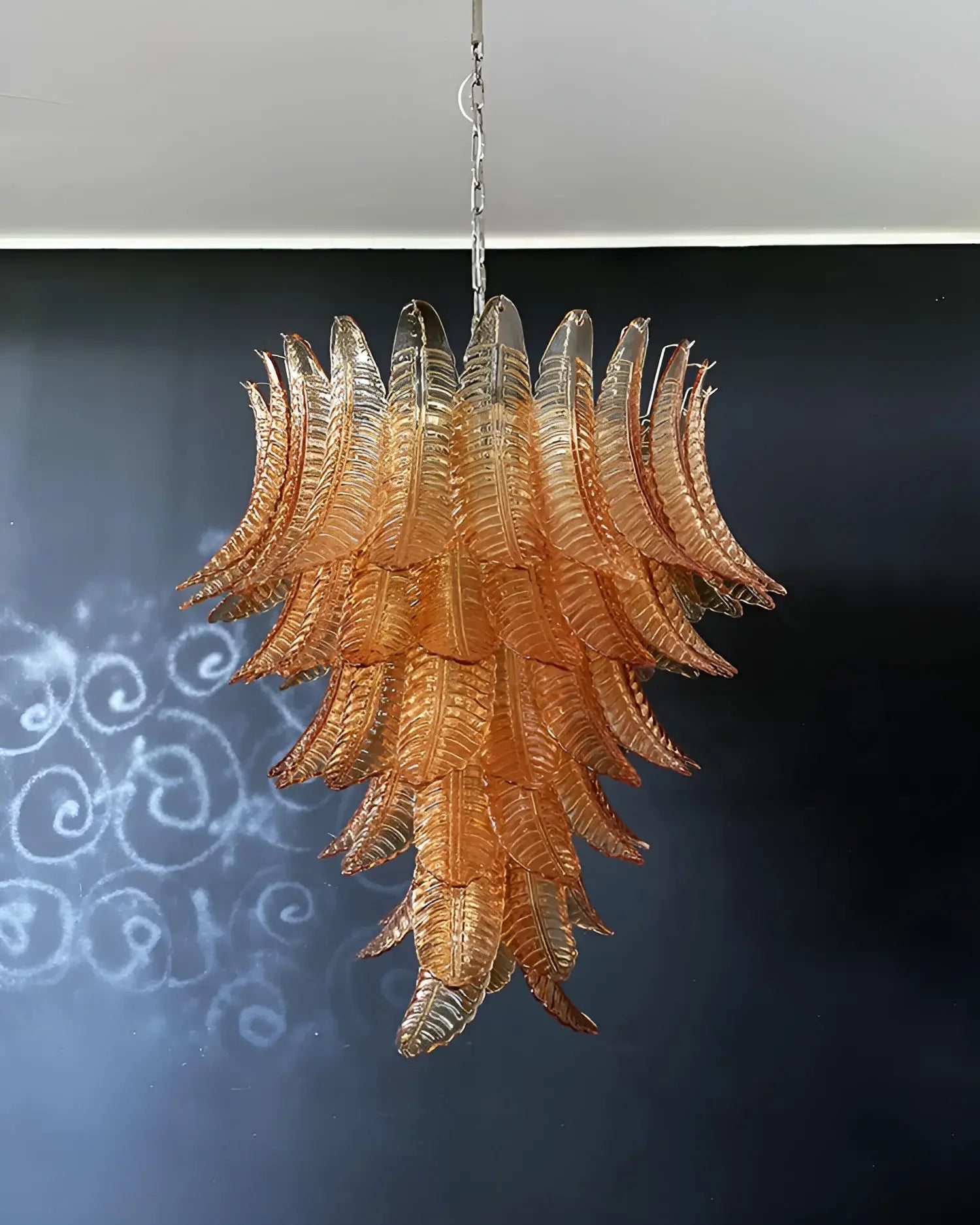 Aurora Chandelier Amber Murano Glass Leaves Layered - Letslighting
