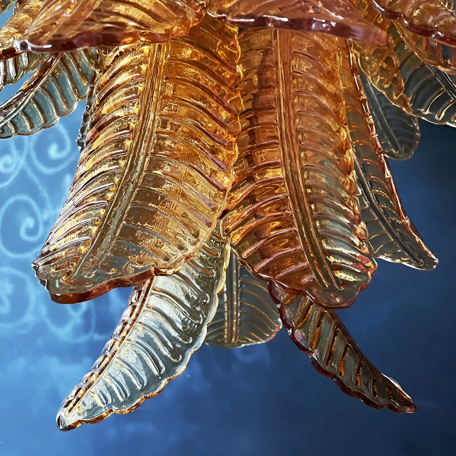 Aurora Chandelier Amber Murano Glass Leaves Layered - Letslighting