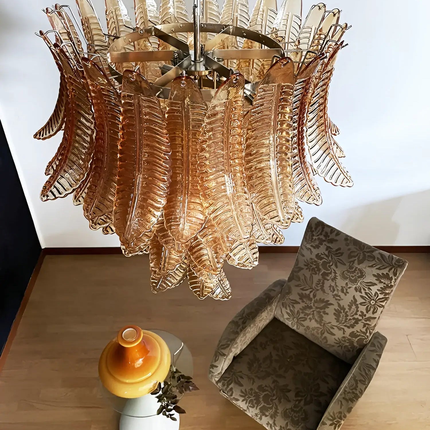 Aurora Chandelier Amber Murano Glass Leaves Layered - Letslighting