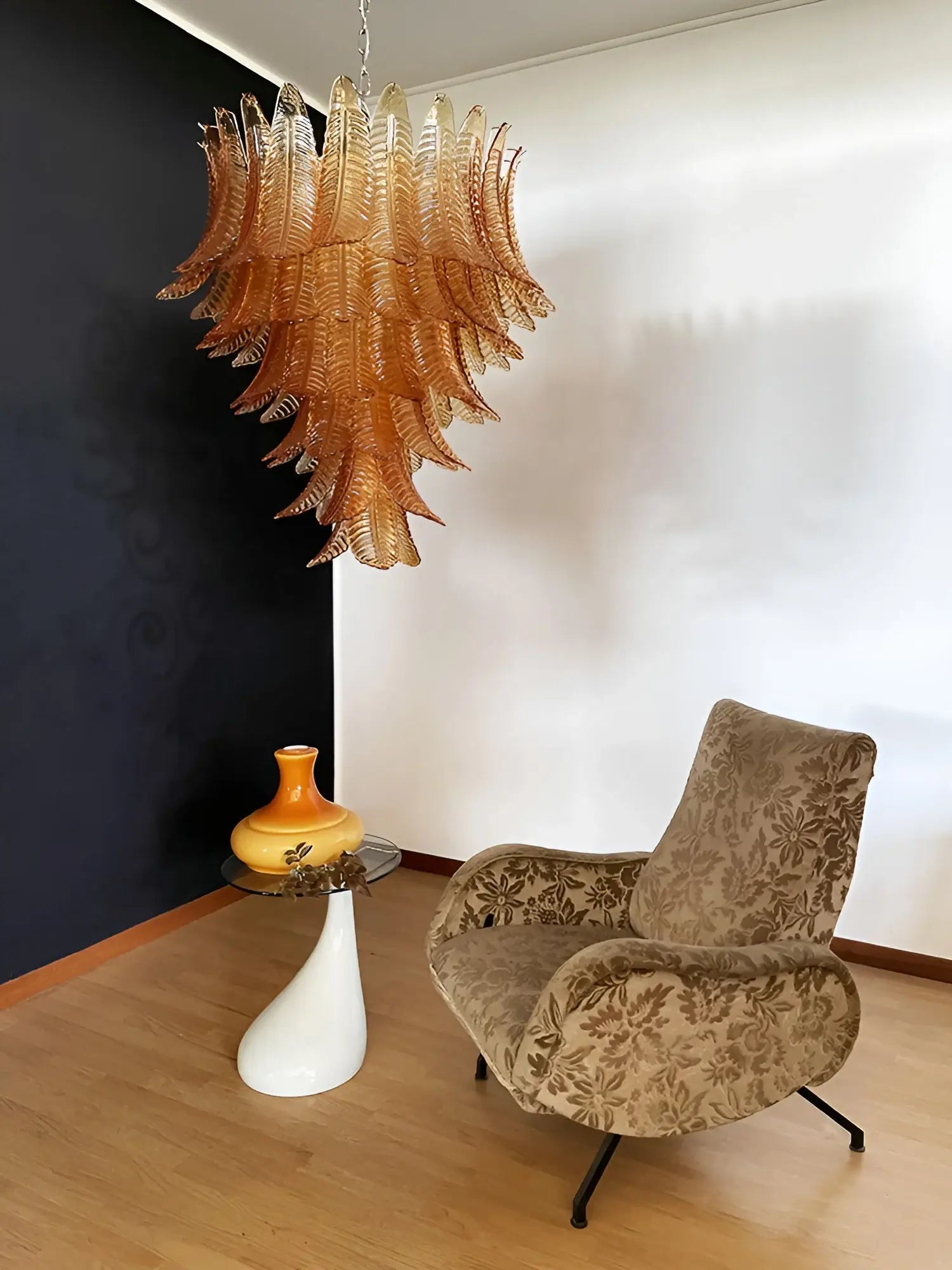 Aurora Chandelier Amber Murano Glass Leaves Layered - Letslighting