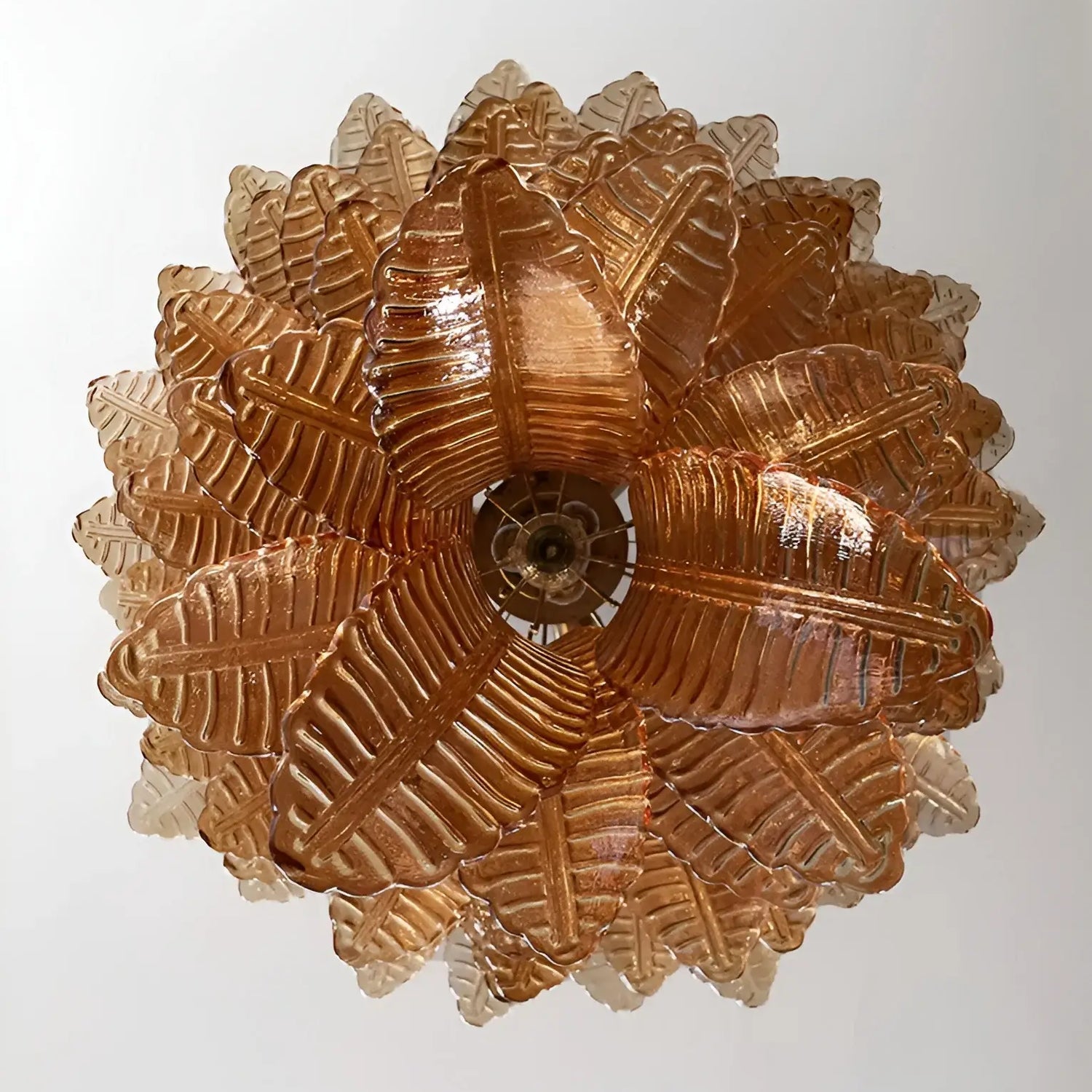 Aurora Chandelier Amber Murano Glass Leaves Layered - Letslighting
