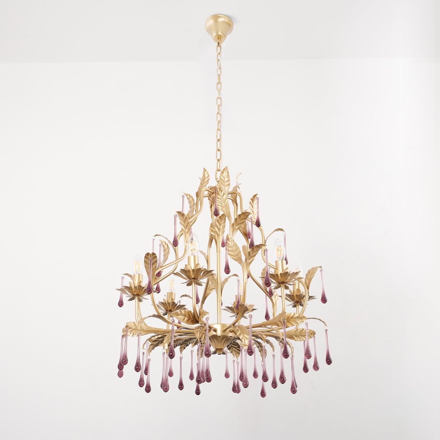 Purple Murano Chandelier Gold Leaves Crystal Elegance - Letslighting