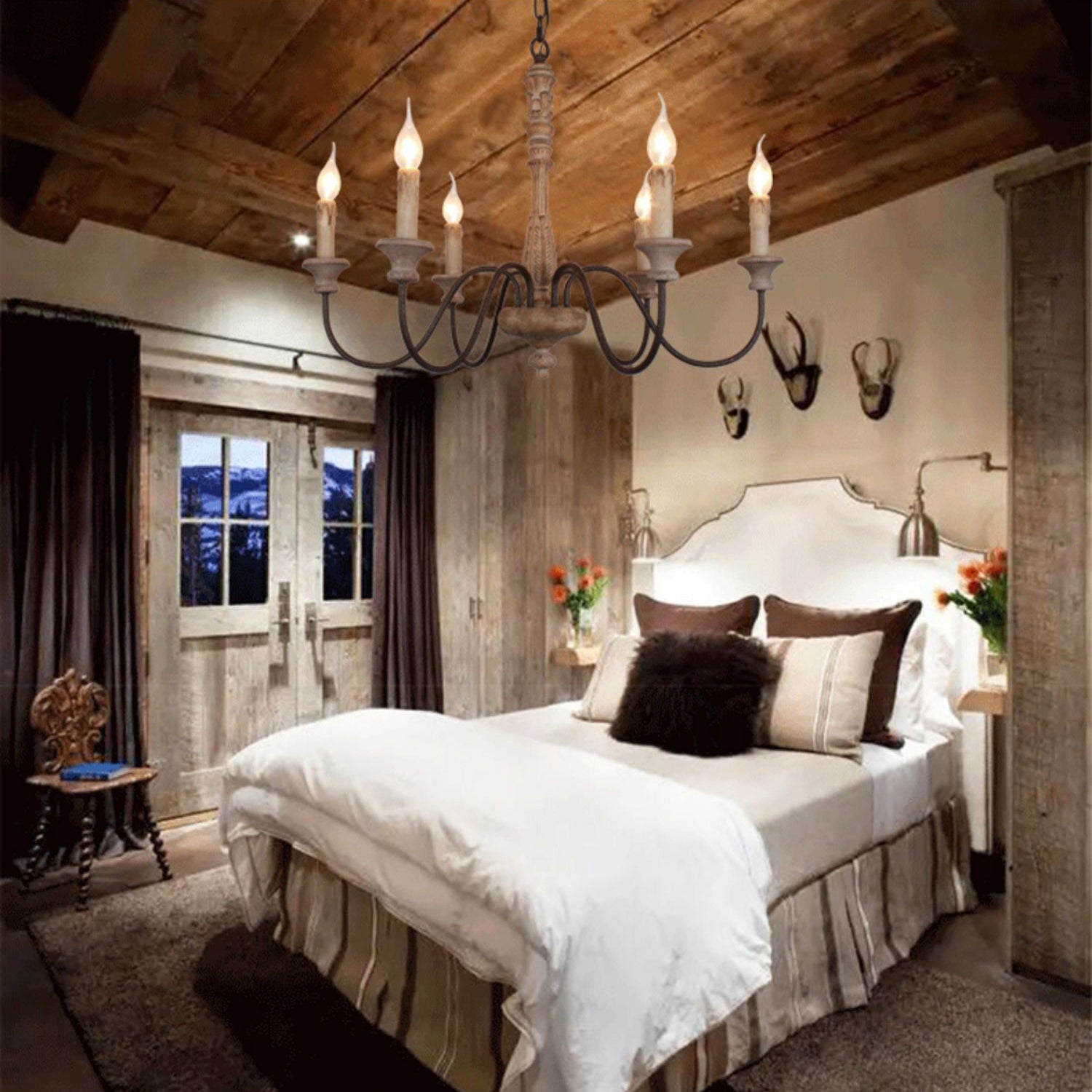 Ljomuvyi Traditional Farmhouse Metal Wood Chandelier - Lamp Copper