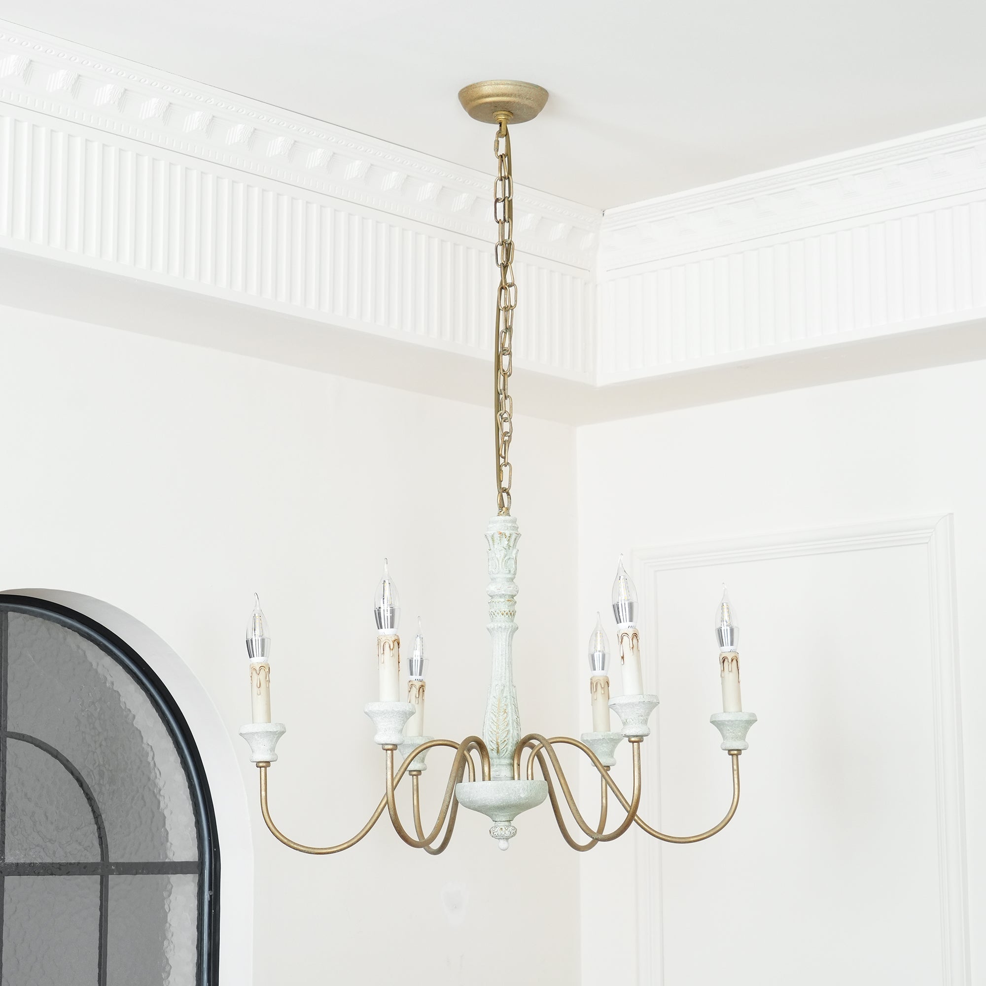 Ljomuvyi Traditional Farmhouse Metal Wood Chandelier - Lamp Copper