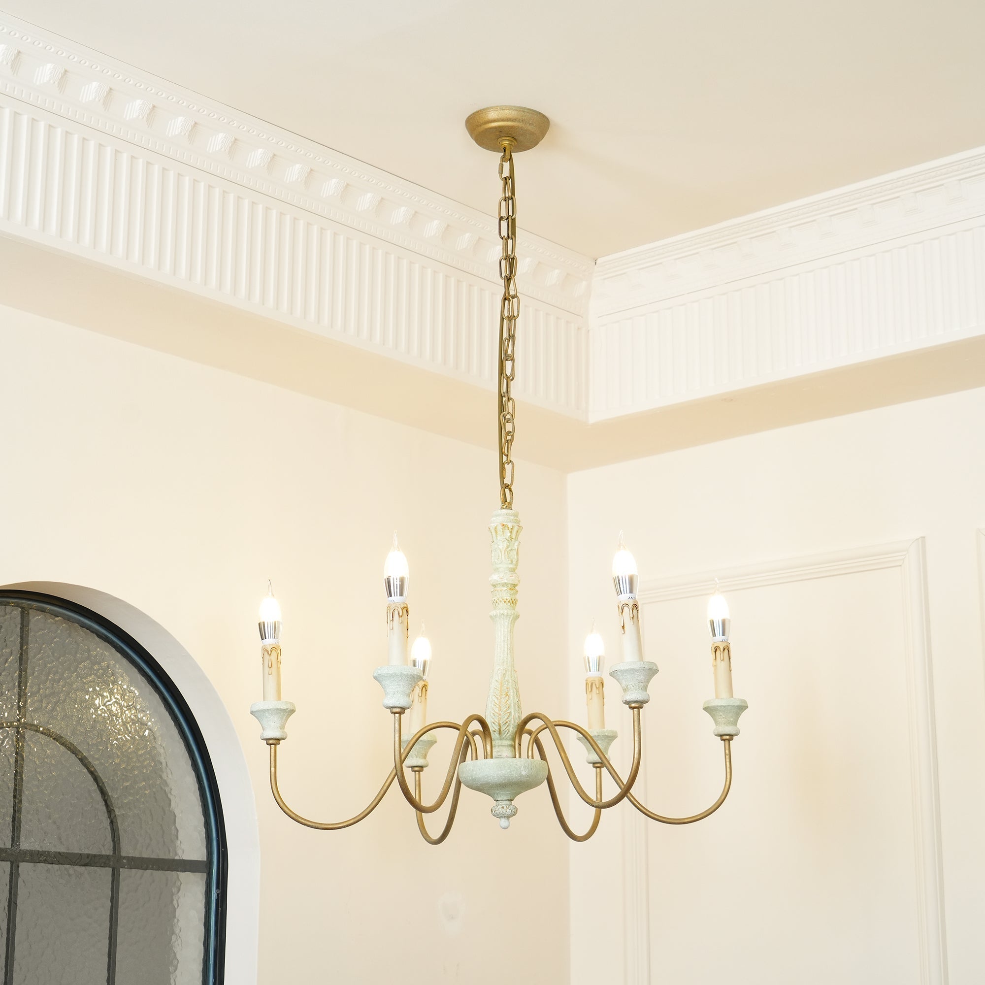 Ljomuvyi Traditional Farmhouse Metal Wood Chandelier - Lamp Copper