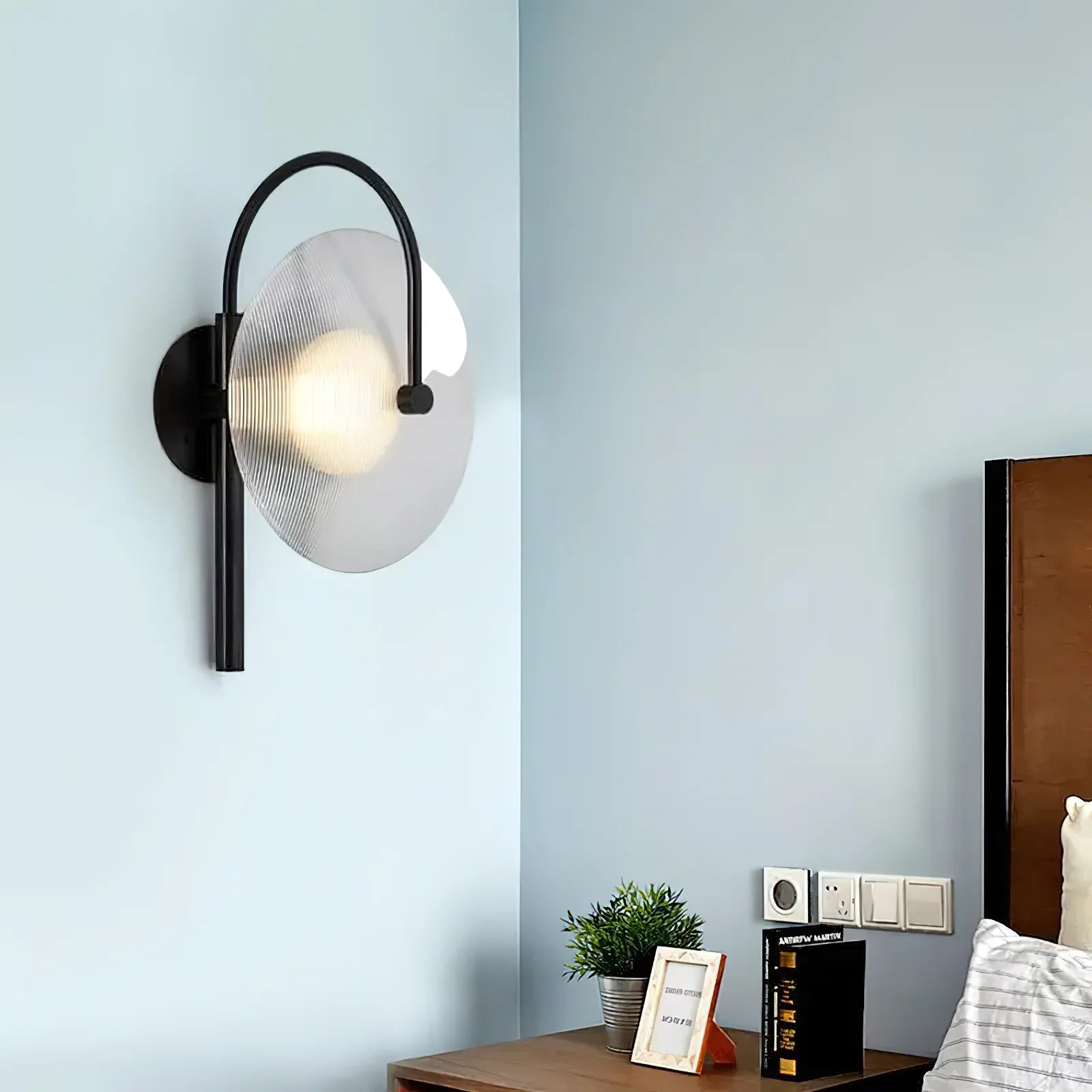 Aria Modern Black Gold Metal Glass Wall Lamp Dining Room Bedroom