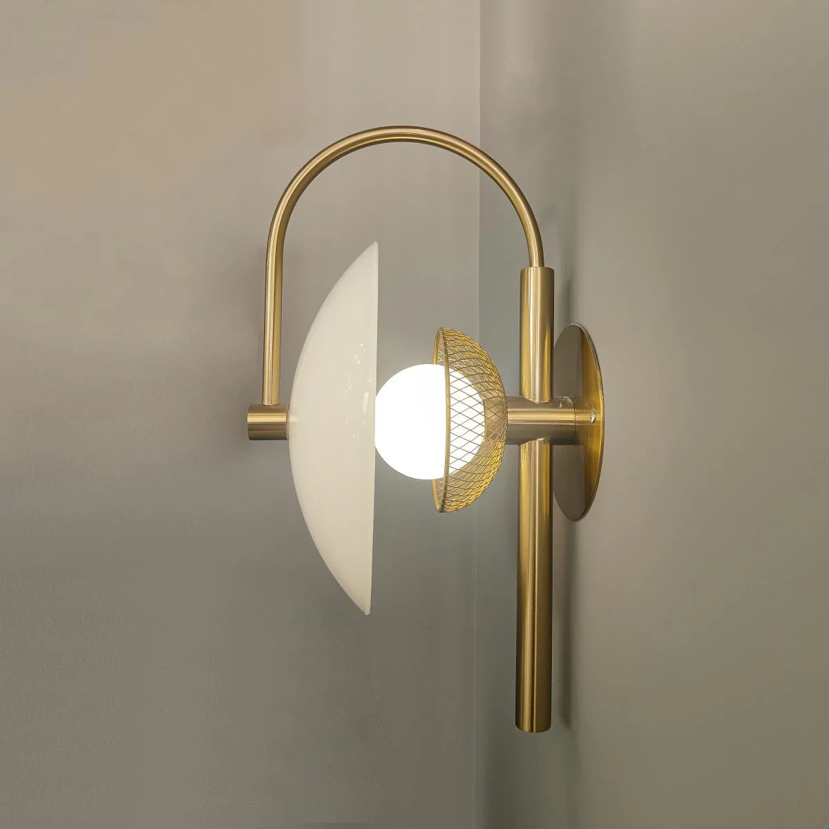 Aria Modern Black Gold Metal Glass Wall Lamp Dining Room Bedroom