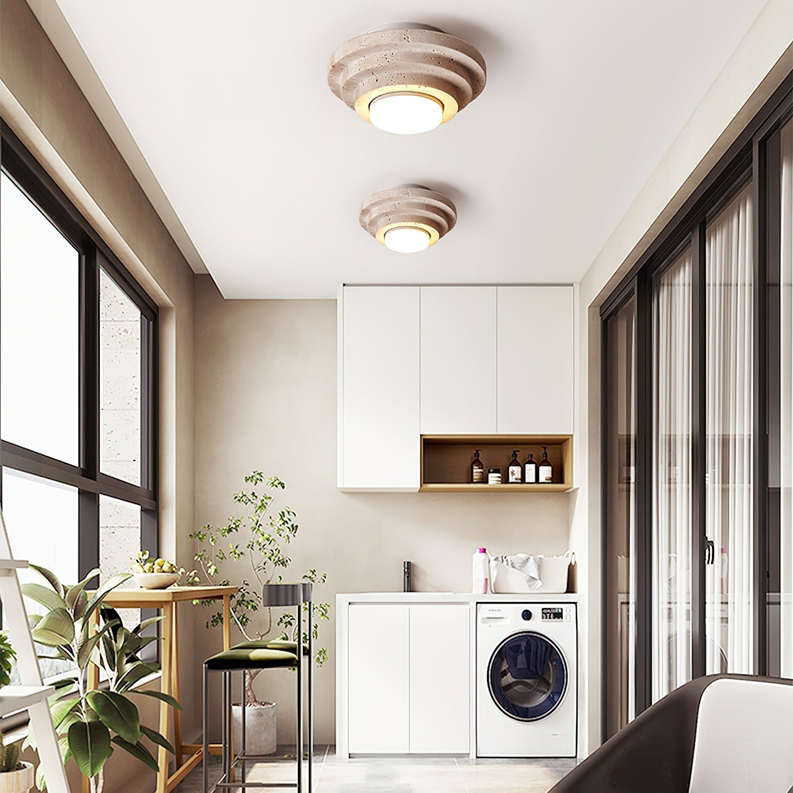 Zadoraris Tiered-Disc Travertine Ceiling Light - Letslighting