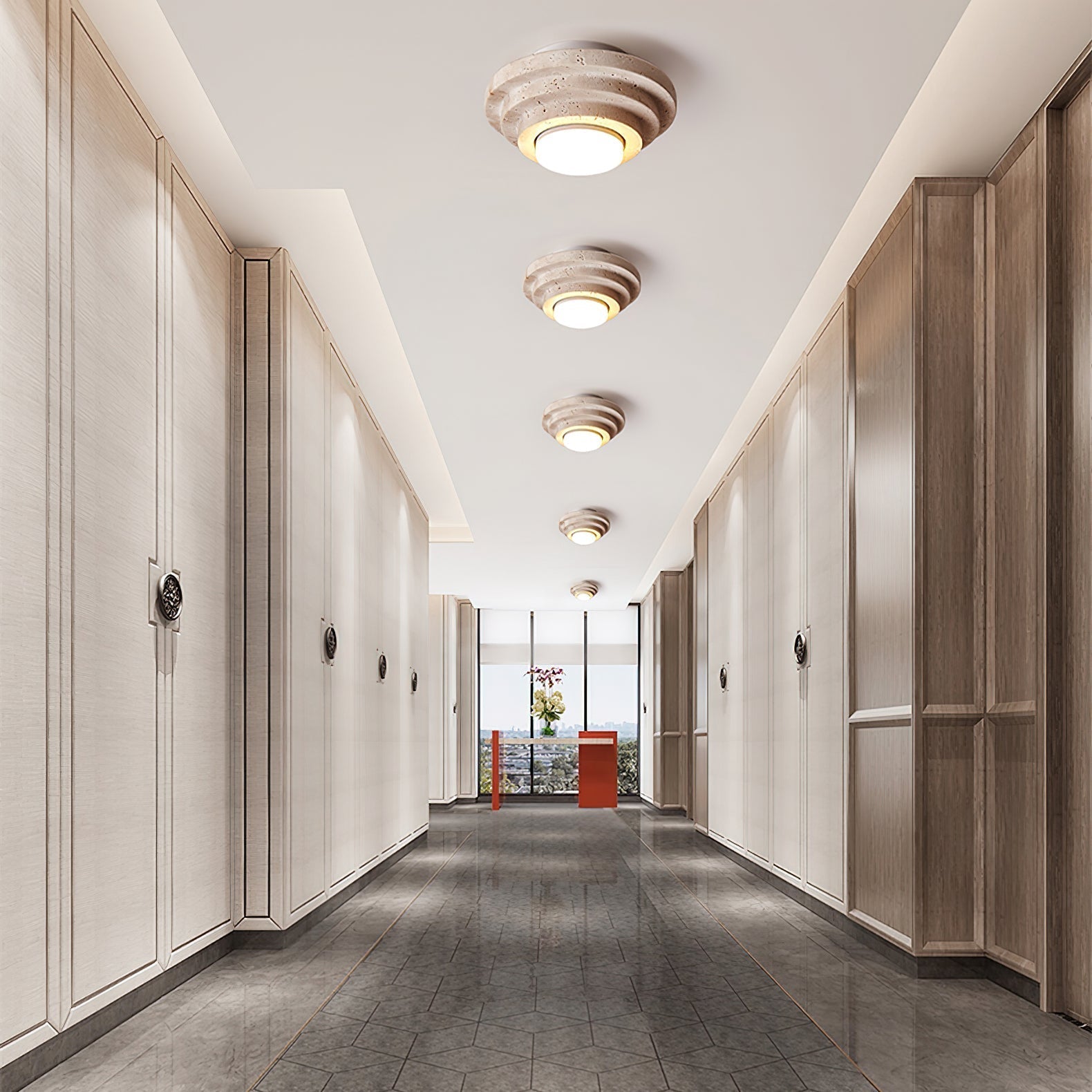 Zadoraris Tiered-Disc Travertine Ceiling Light - Letslighting