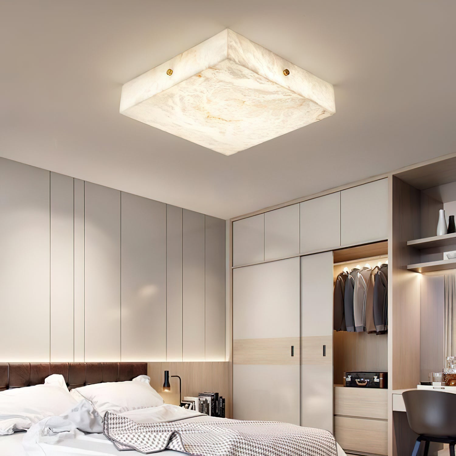 Rauduvys Modern Minimalist Alabaster Flushmount Ceiling Light - Lamp Copper