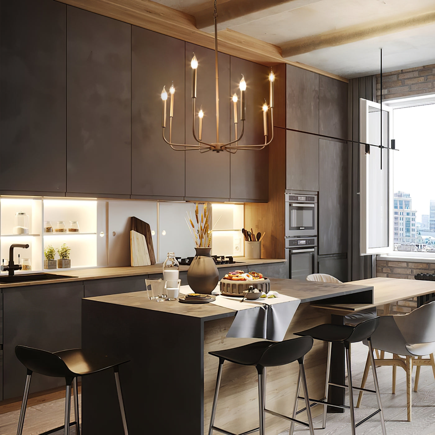 Ulfuvys Modern Candle Industrial Metal Chandelier - Lamp Copper