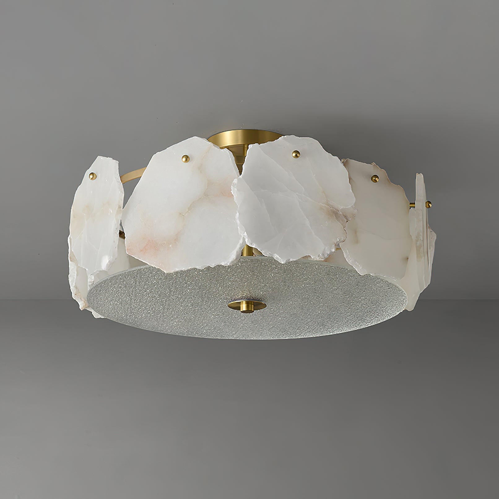 Zoruvys Sophisticated Disc Flat Alabaster Glass Ceiling Light - Lamp Copper