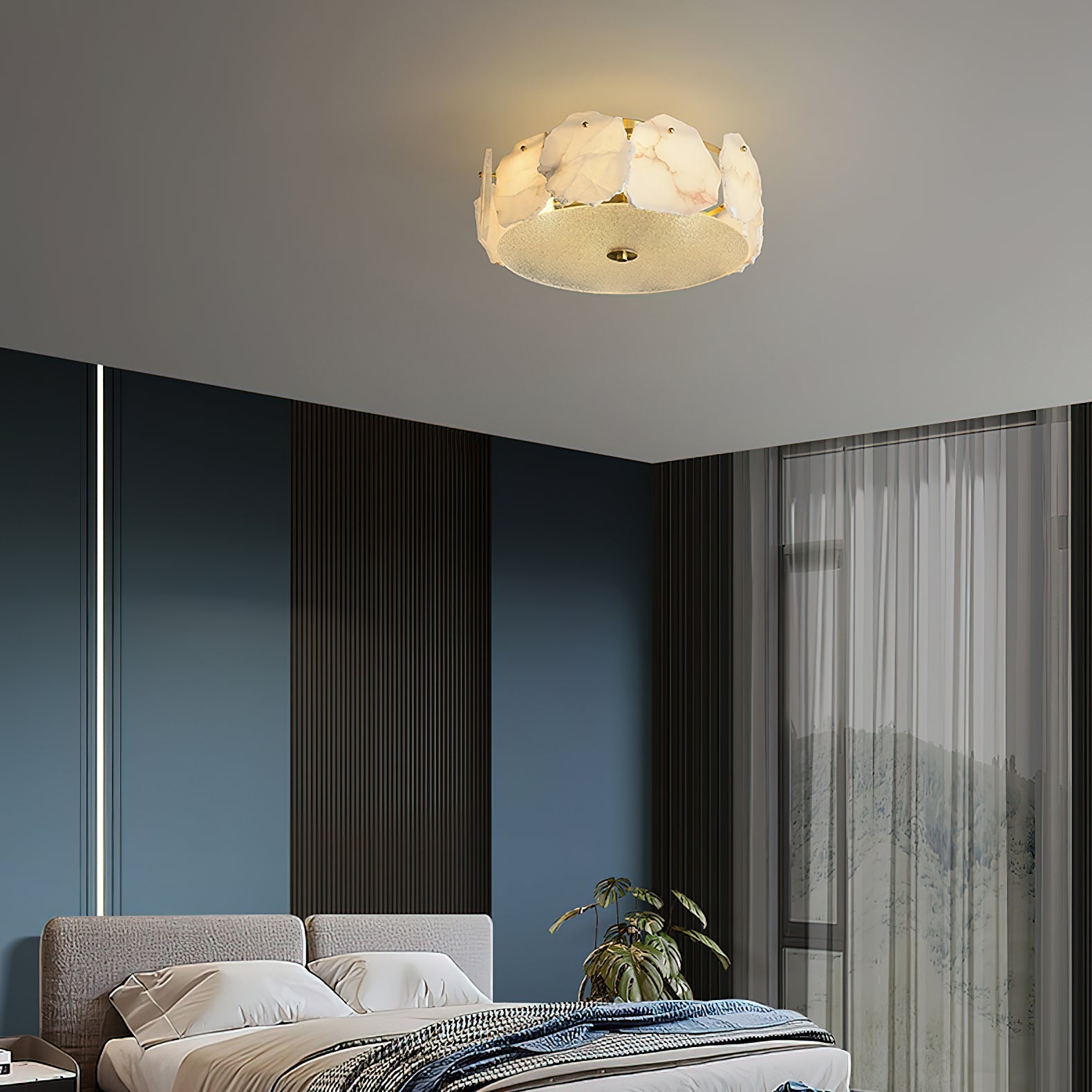 Zoruvys Sophisticated Disc Flat Alabaster Glass Ceiling Light - Lamp Copper
