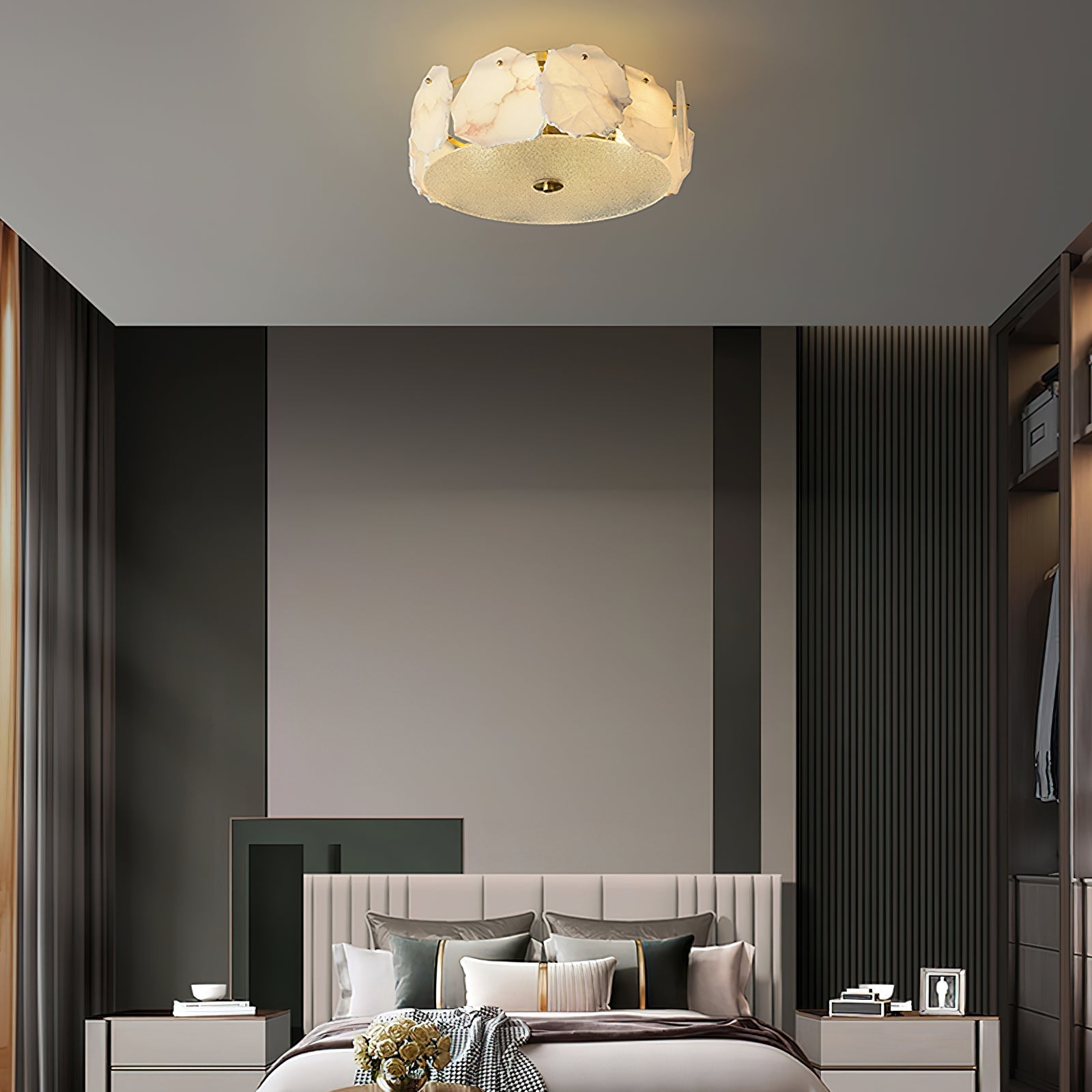 Zoruvys Sophisticated Disc Flat Alabaster Glass Ceiling Light - Lamp Copper