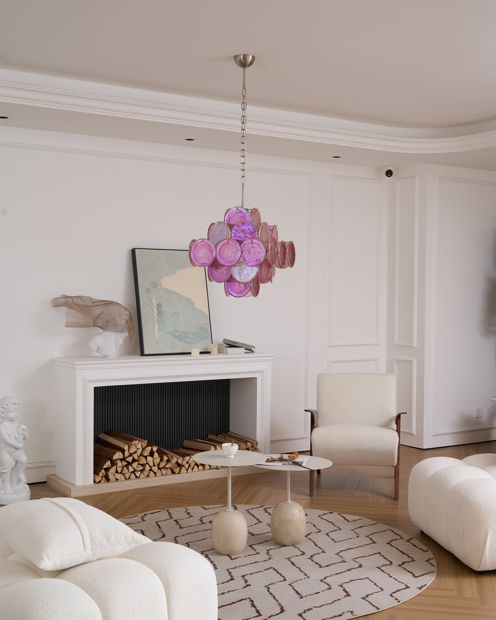 Aurora Chandelier Pink Glass Disc Layered Romantic - Letslighting