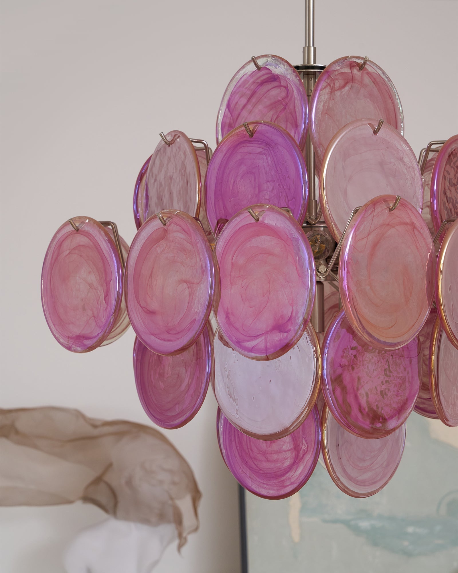 Aurora Chandelier Pink Glass Disc Layered Romantic - Letslighting